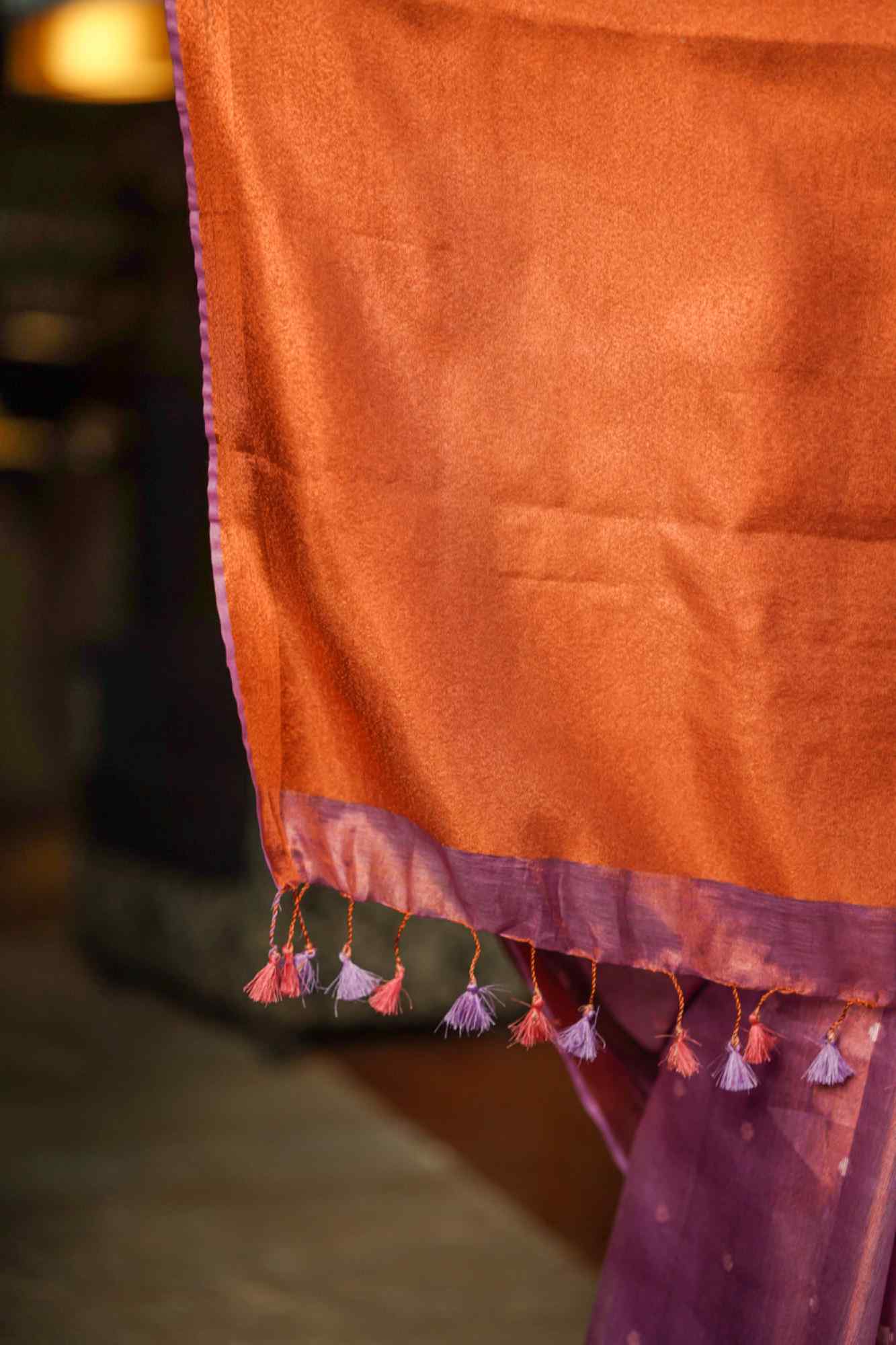 Prestitched Saree amethyst Copper Tissue Stunning Linen Saree with Chunri Butis and  Tissue on Pallu! Wrap in 1 minute saree