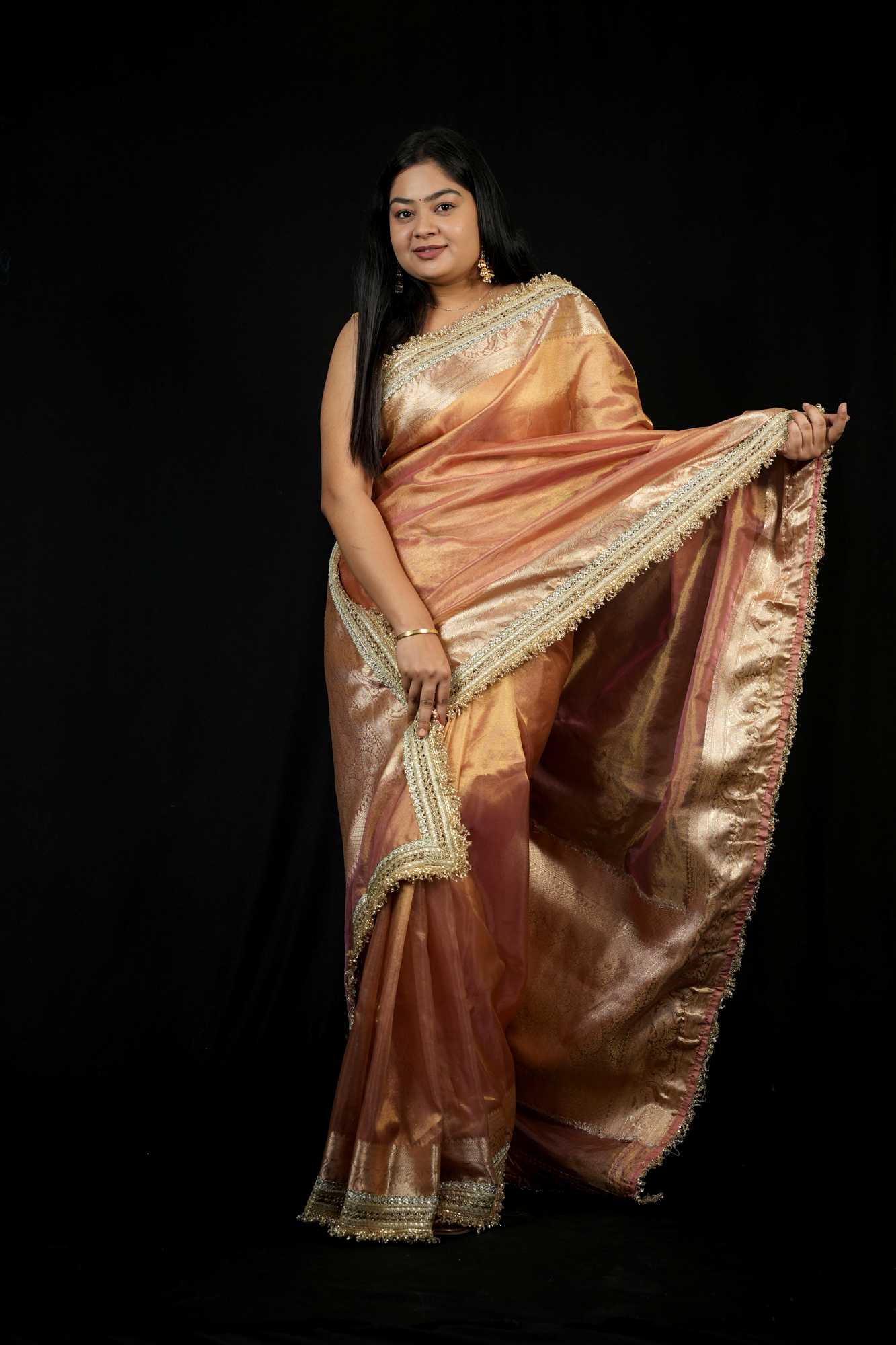 Designer Lace Border With  Tissue Silk Beautiful  Floral Weaving Pallu Ready To Wear Saree