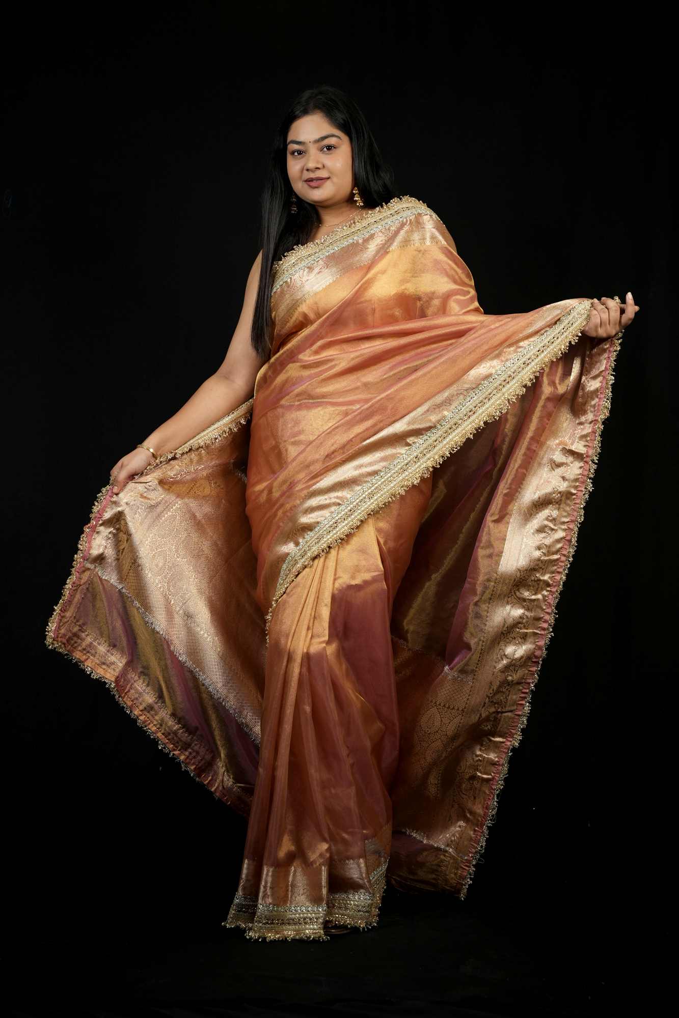 Designer Lace Border With  Tissue Silk Beautiful  Floral Weaving Pallu Ready To Wear Saree