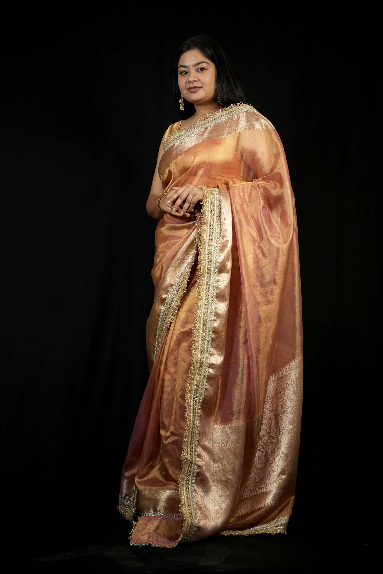 Designer Lace Border With  Tissue Silk Beautiful  Floral Weaving Pallu Ready To Wear Saree