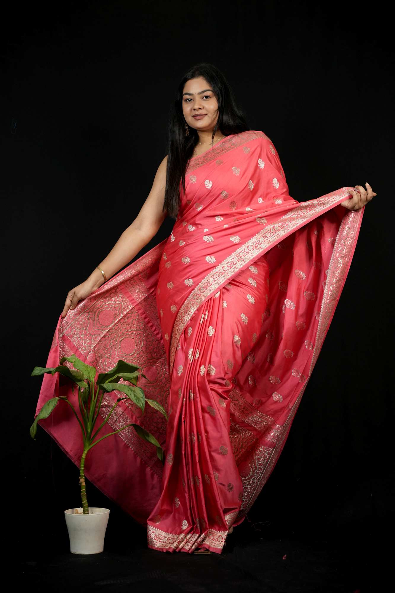 Mashru Silk with Silver Zari Floral Weaving Ready To Wear Saree