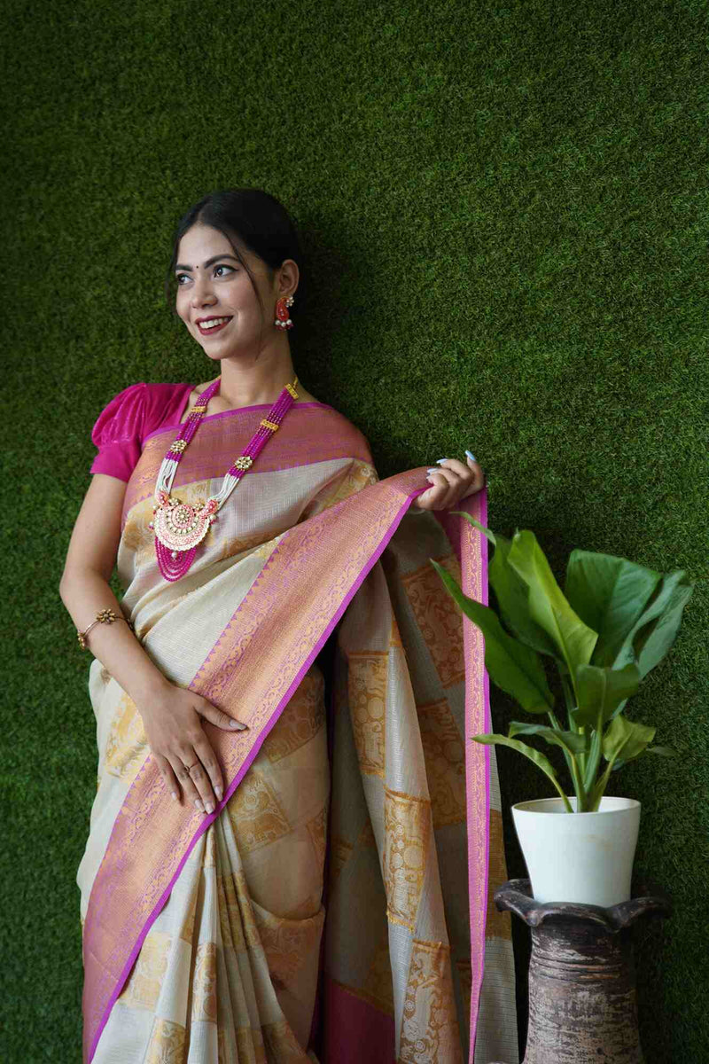 Zari Woven Heavy Pallu Kanchipuram Wrap in 1 minute saree - Isadora Life