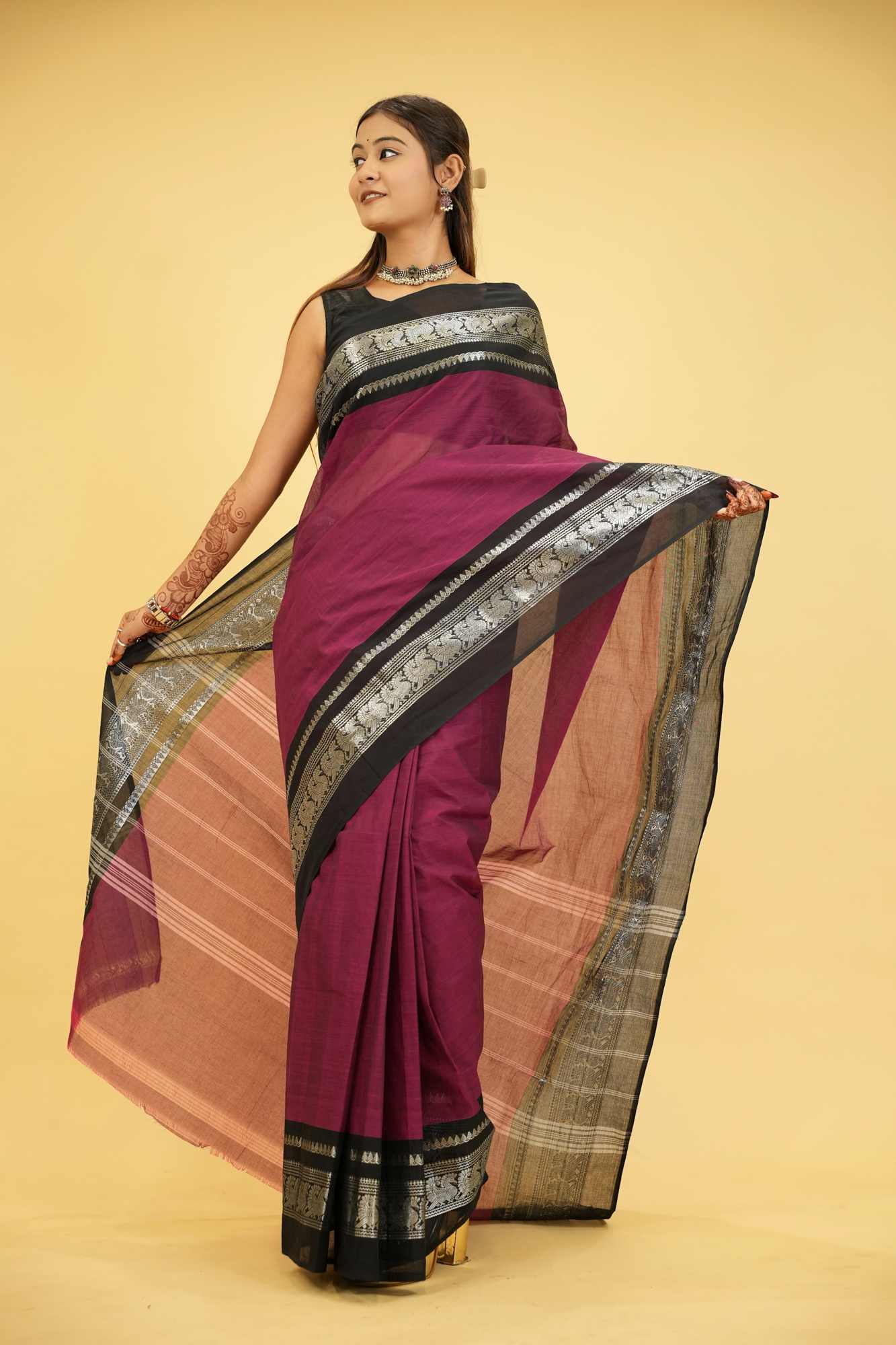 Cotton with Silver Zari Woven Border Ready To Wear Saree