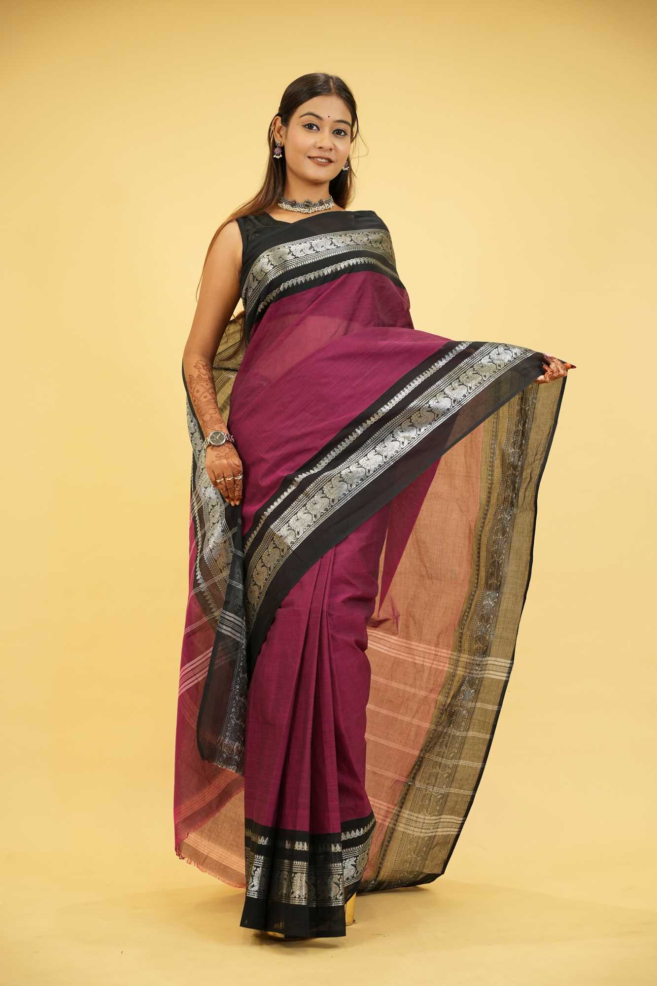 Cotton with Silver Zari Woven Border Ready To Wear Saree