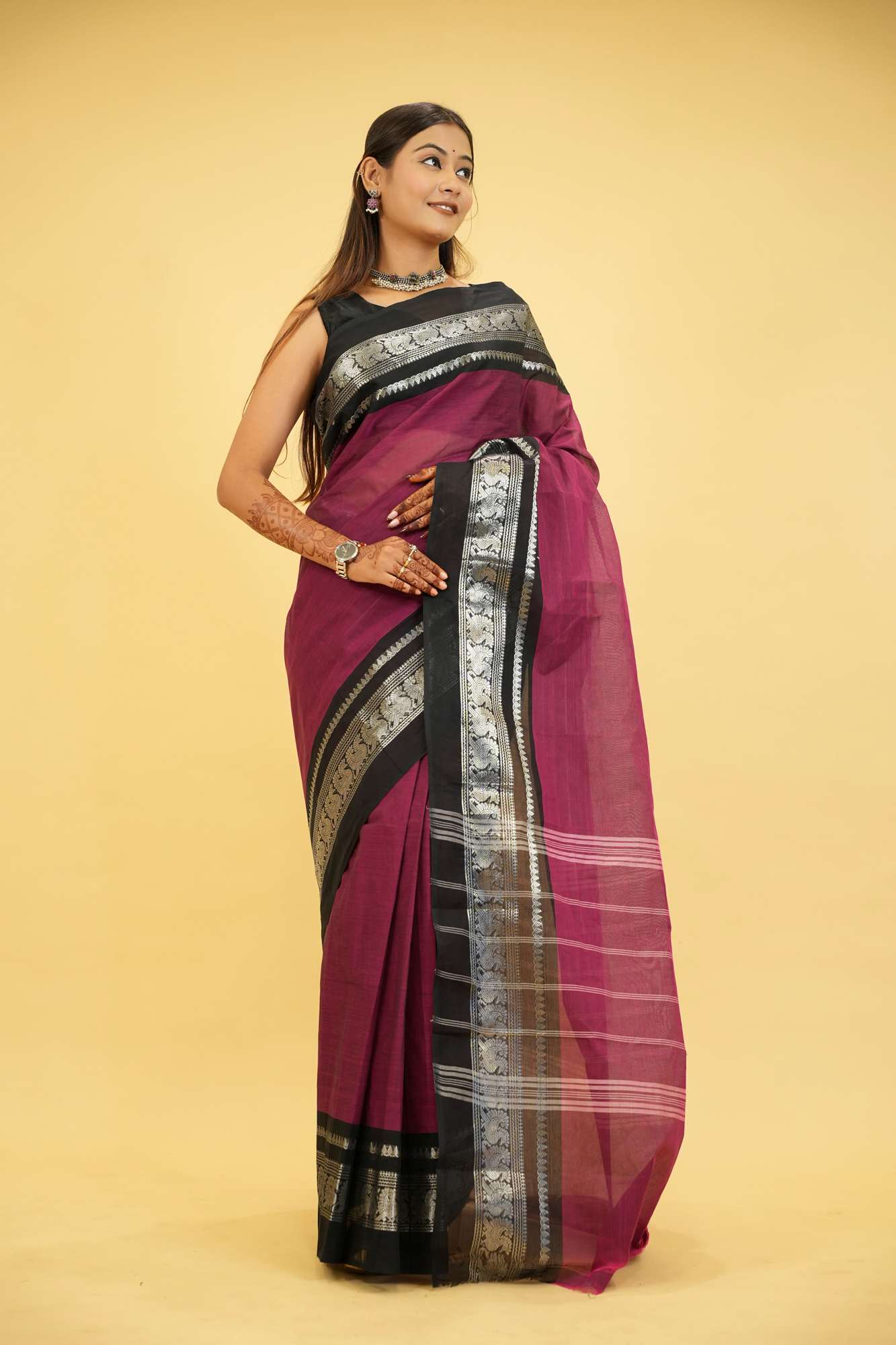 Cotton with Silver Zari Woven Border Ready To Wear Saree