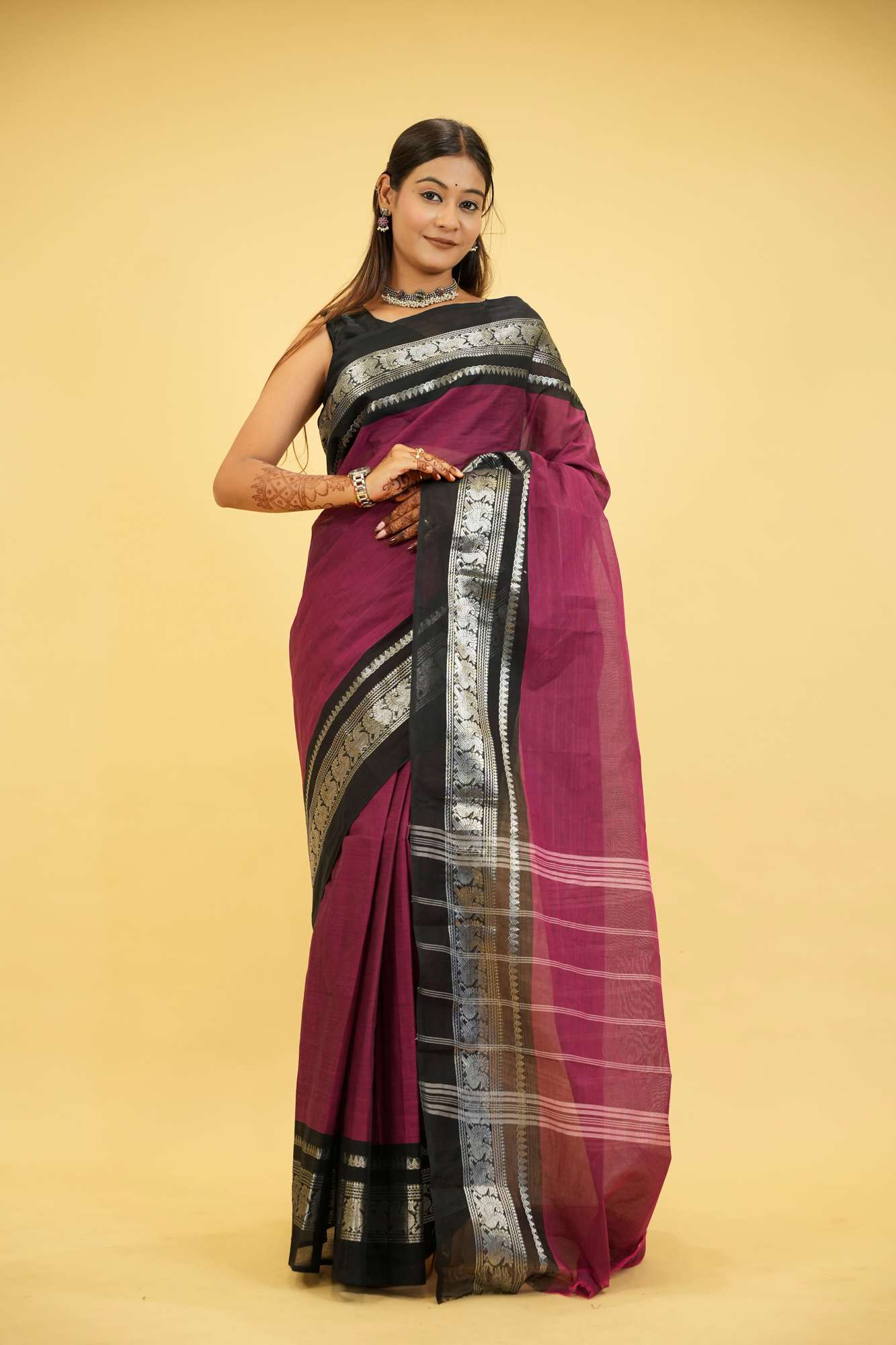 Cotton with Silver Zari Woven Border Ready To Wear Saree