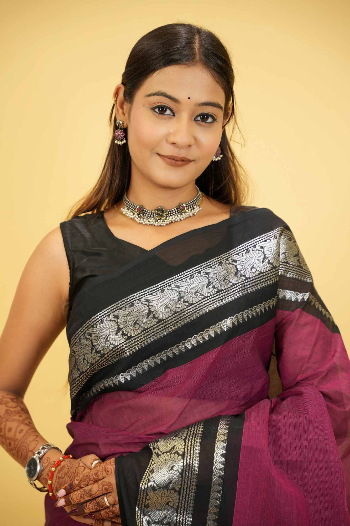 Cotton with Silver Zari Woven Border Ready To Wear Saree