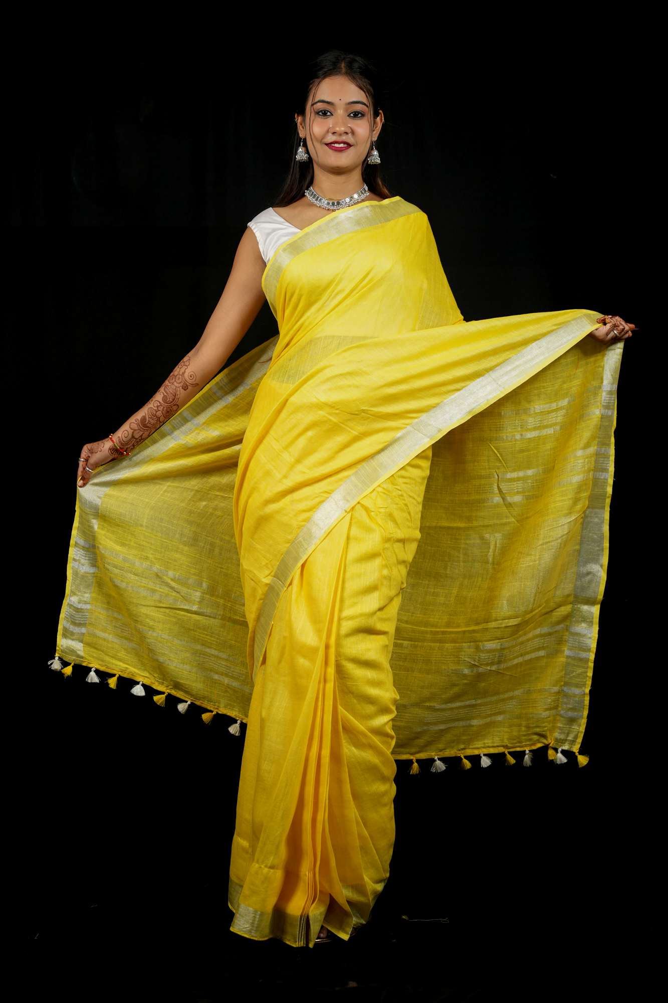 Yellow Linen Cotton with Handloom Weave Ready to Wear Saree