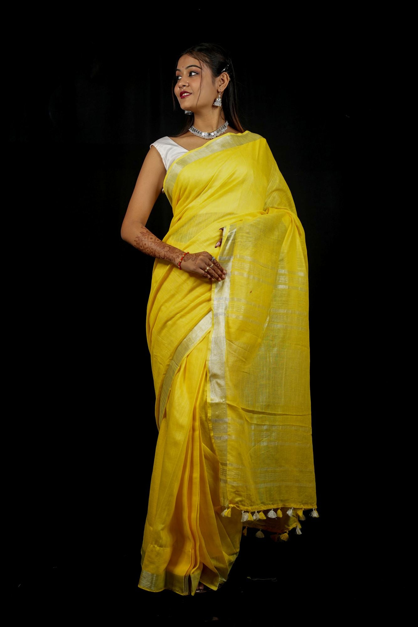 Yellow Linen Cotton with Handloom Weave Ready to Wear Saree