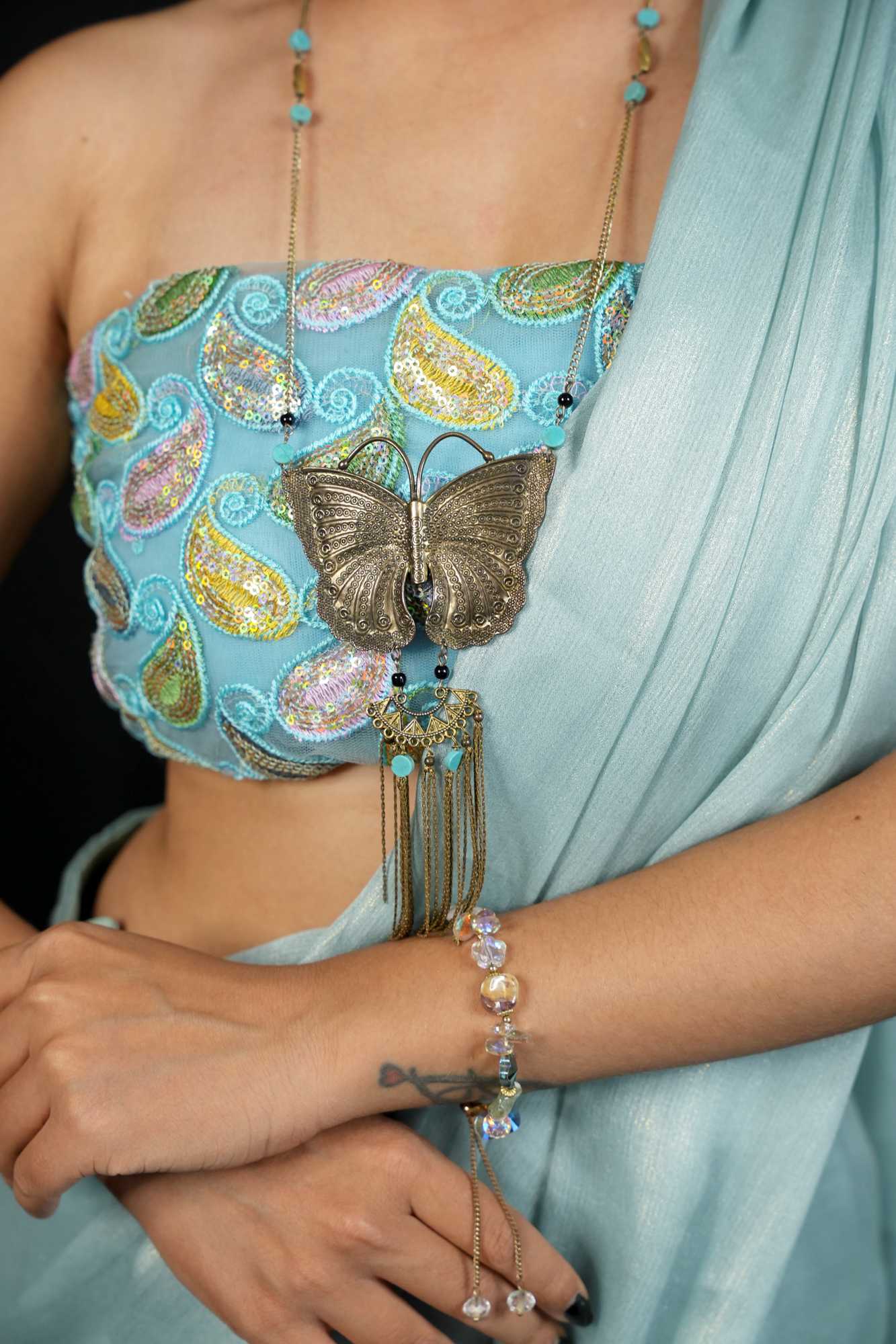 Ready to wear party wear saree in georgette with embroidered blouse piece