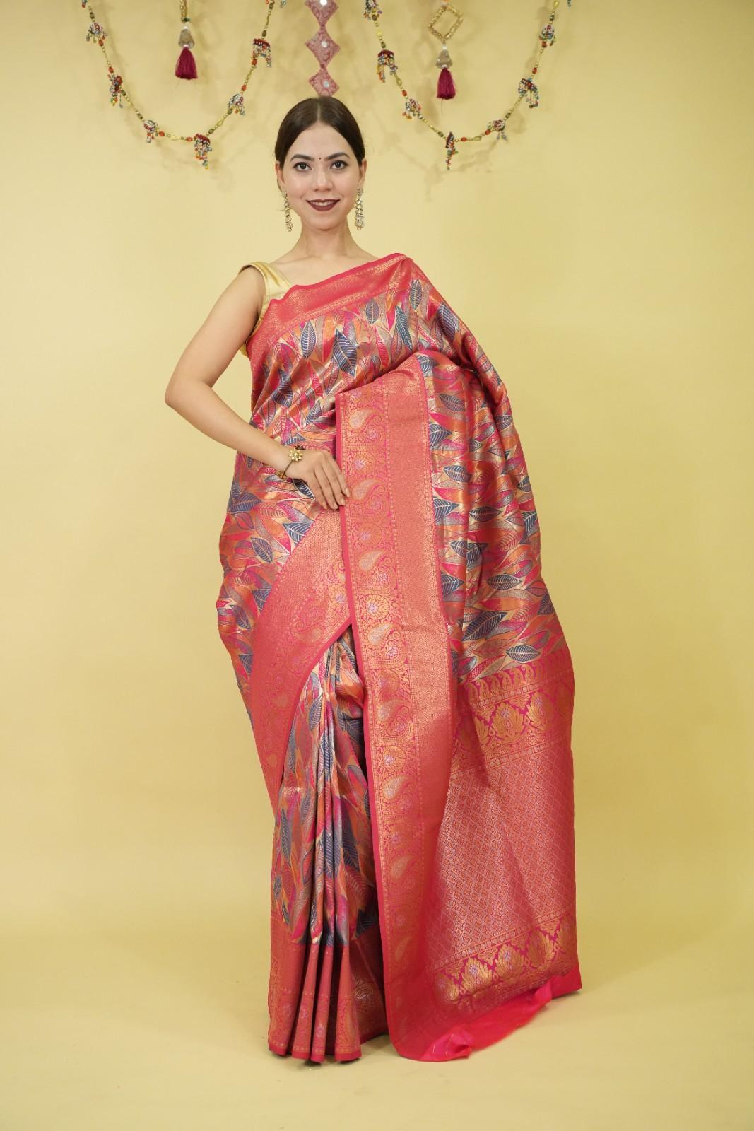 Dhoop Chaav Pink  Toned  Soft Silk Kanjivaram With zari woven  Wrap in 1 minute saree