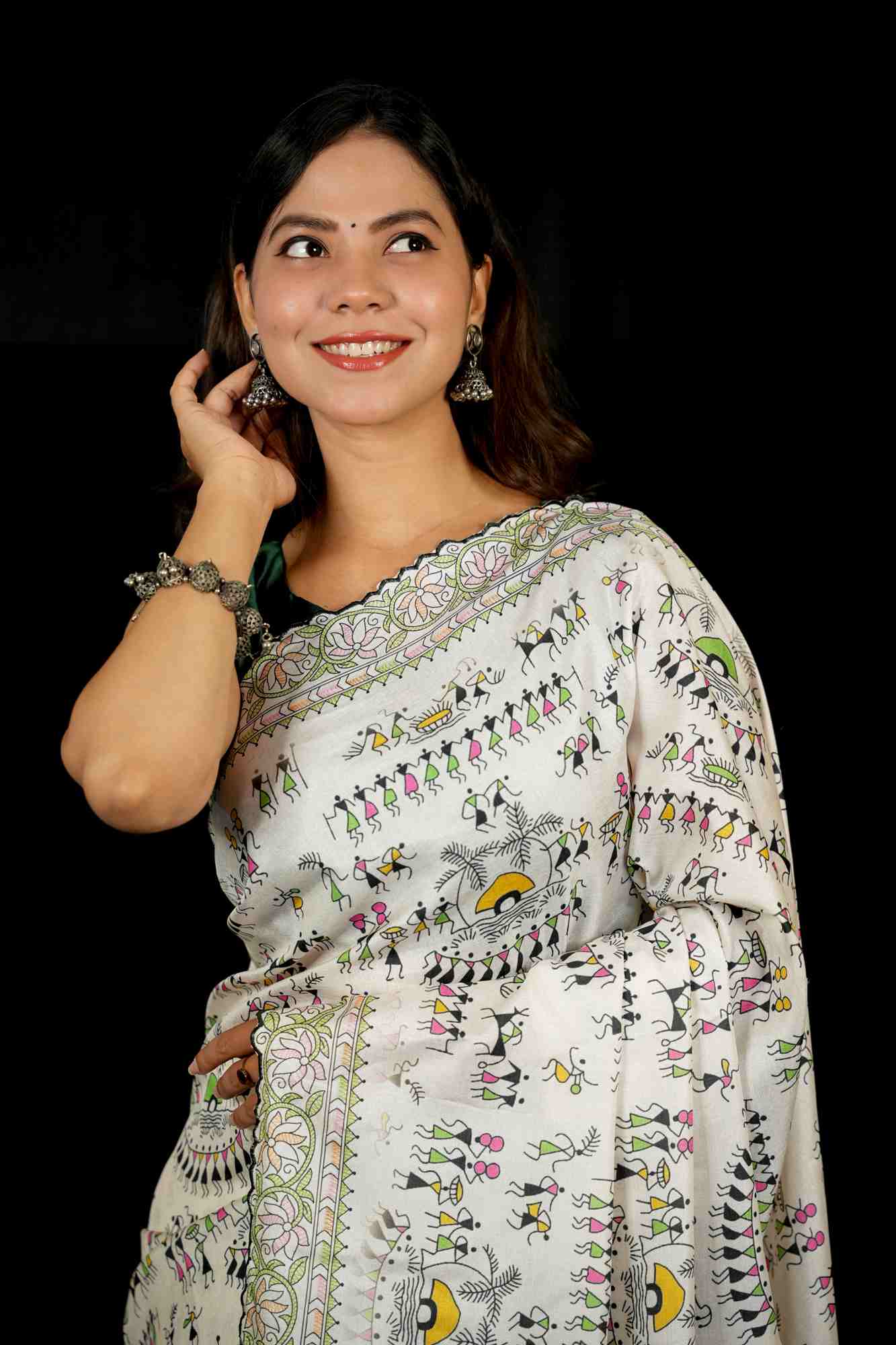 Cotton Silk with Tribal Warli Ready To Wear Saree