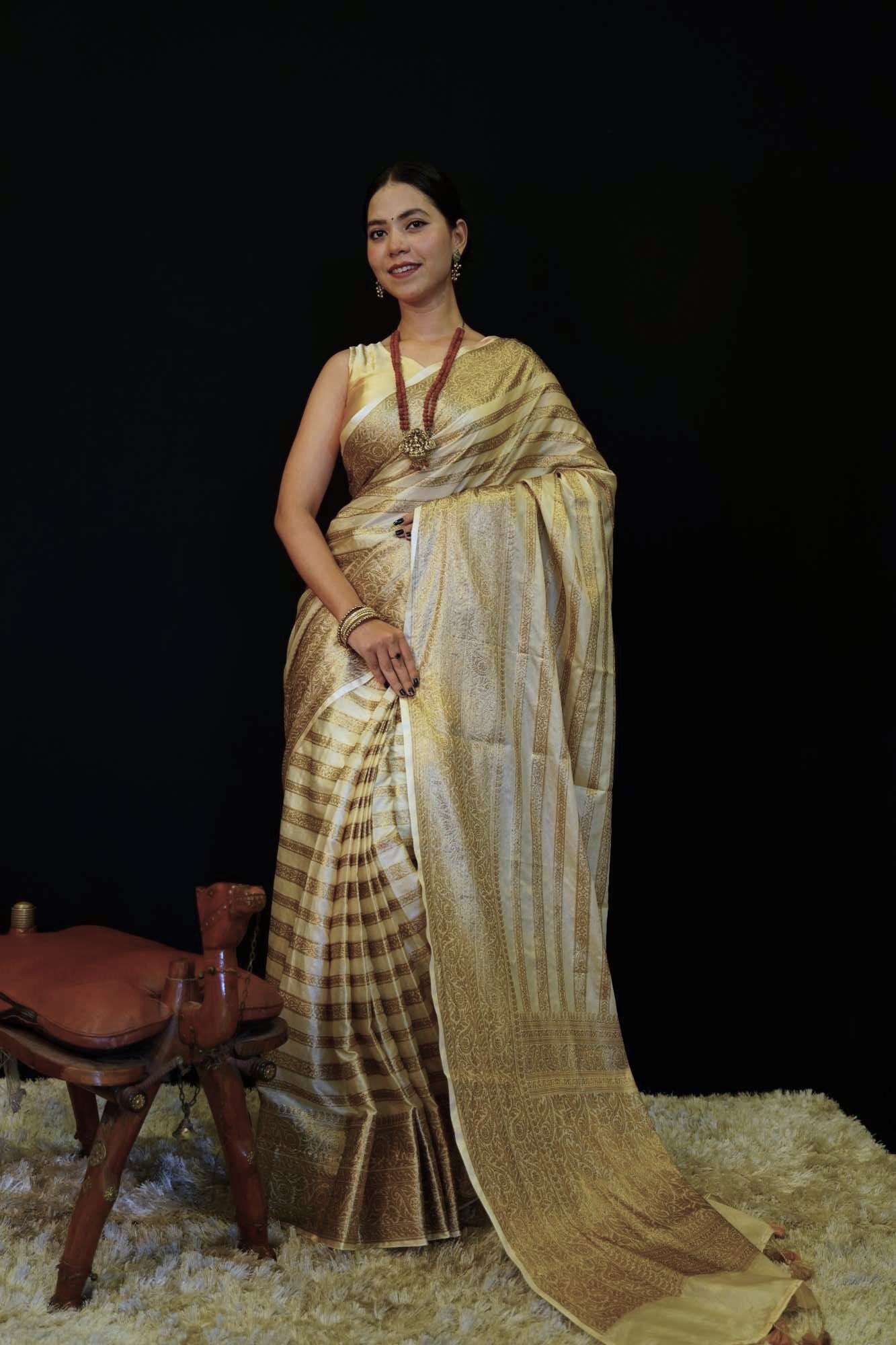 Banarasi weave on kora silk ornate Ready To Wear Saree