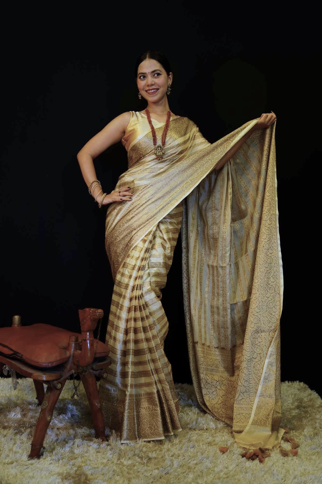 Banarasi weave on kora silk ornate Ready To Wear Saree