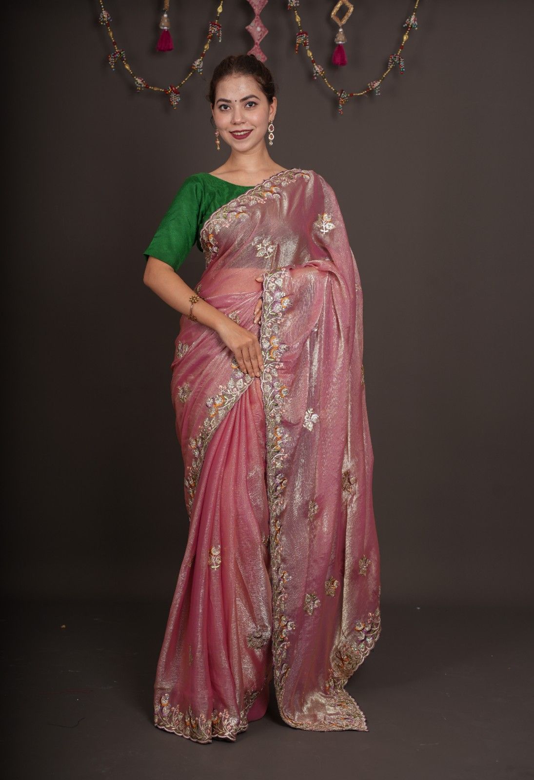 Soft Onion Pink Jimmy Choo With Gorgeous Embroidery Bordered Wrap in 1 minute saree