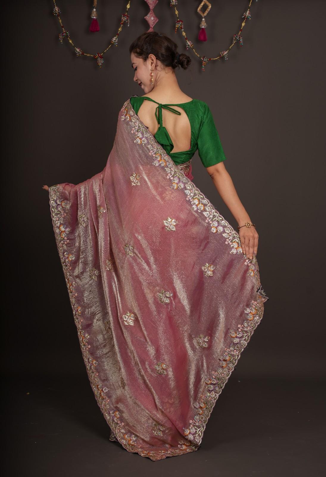 Soft Onion Pink Jimmy Choo With Gorgeous Embroidery Bordered Wrap in 1 minute saree