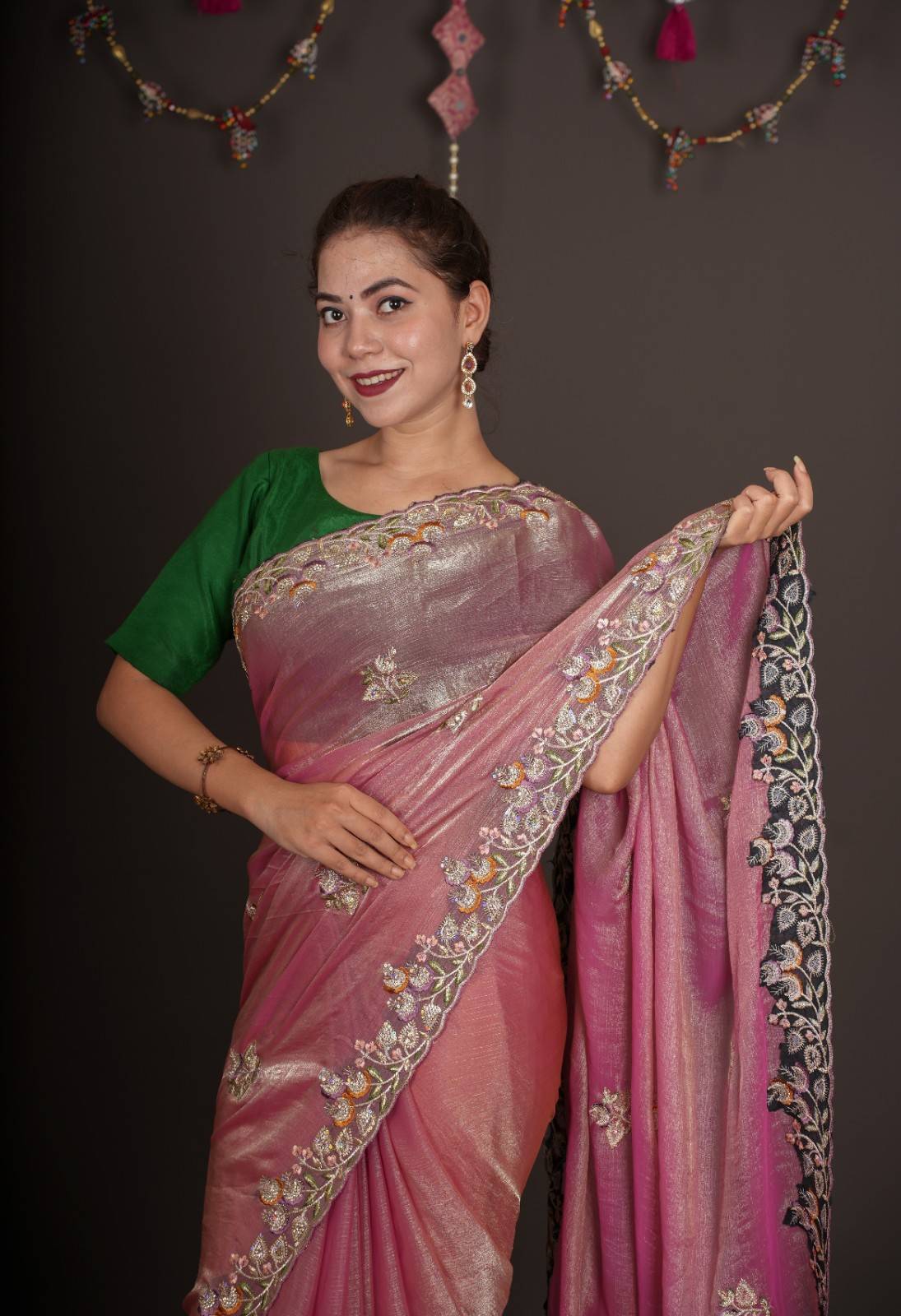 Soft Onion Pink Jimmy Choo With Gorgeous Embroidery Bordered Wrap in 1 minute saree