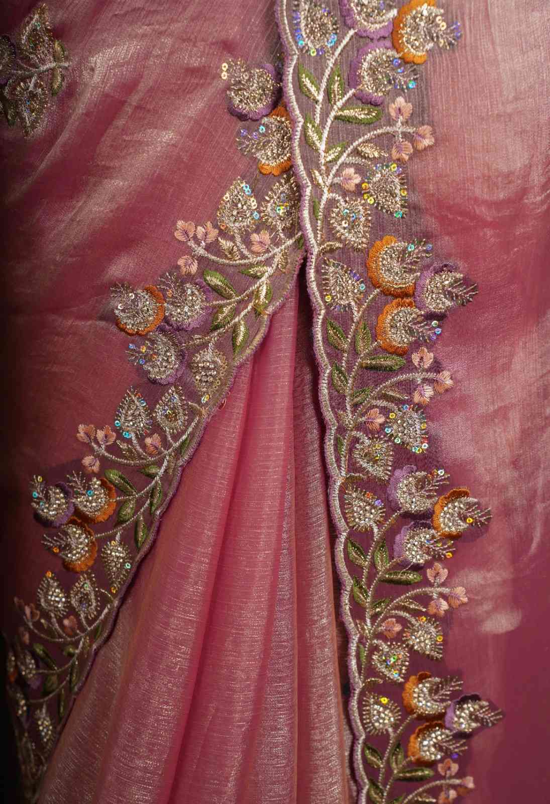 Soft Onion Pink Jimmy Choo With Gorgeous Embroidery Bordered Wrap in 1 minute saree