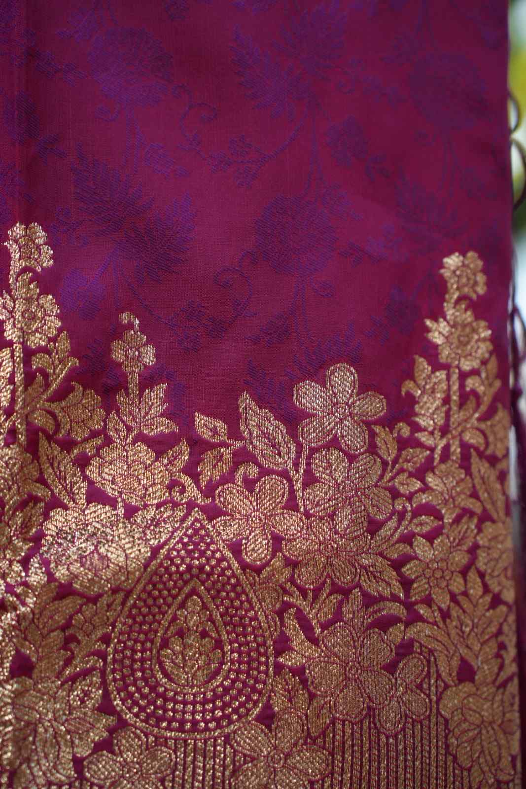 Rani pink purplish Banarasi With traditional Zari Border & tassel on pallu Wrap in 1 minute saree