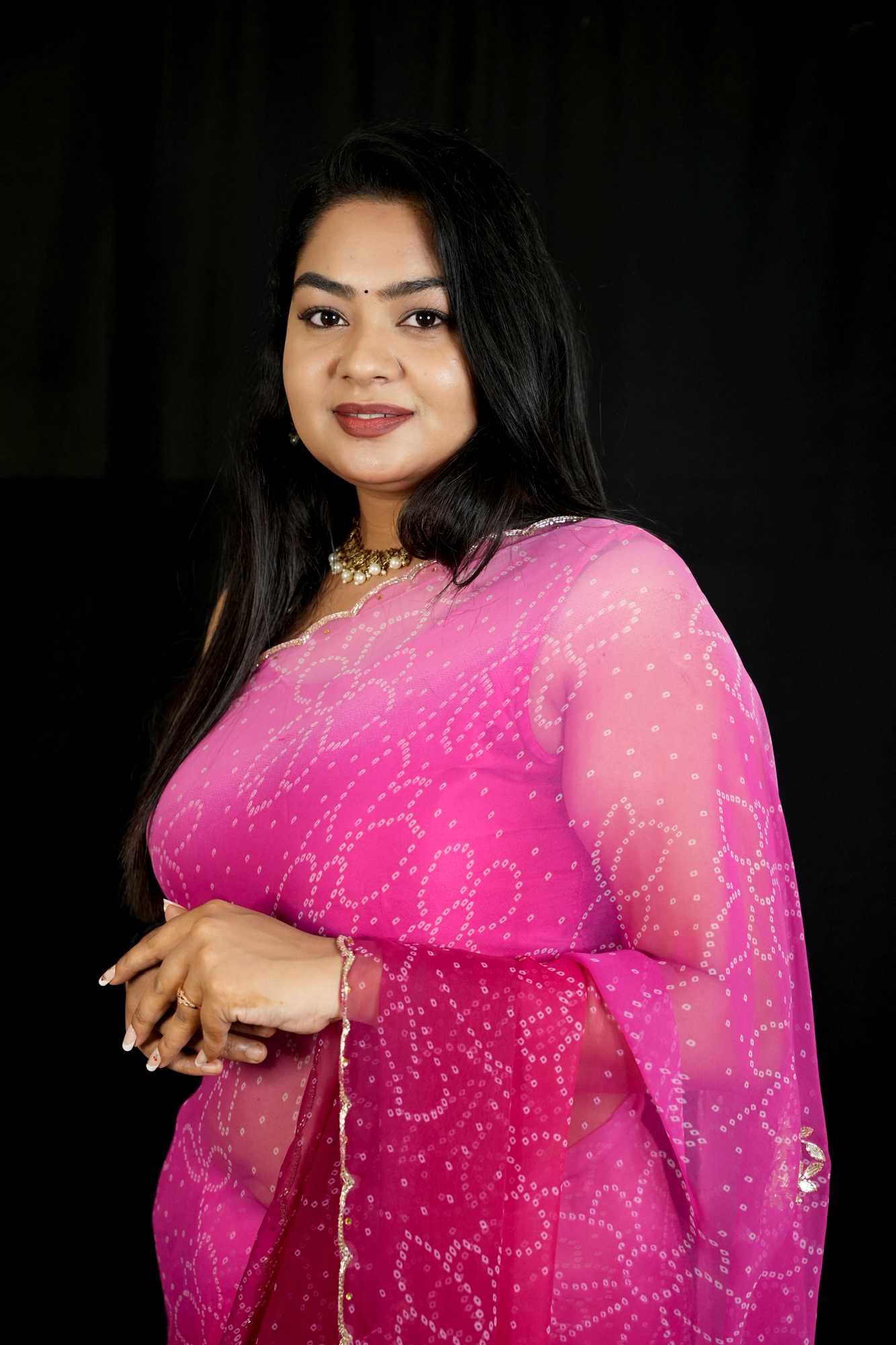 Cut Dana work Chiffon Bandhej Ready To Wear Saree