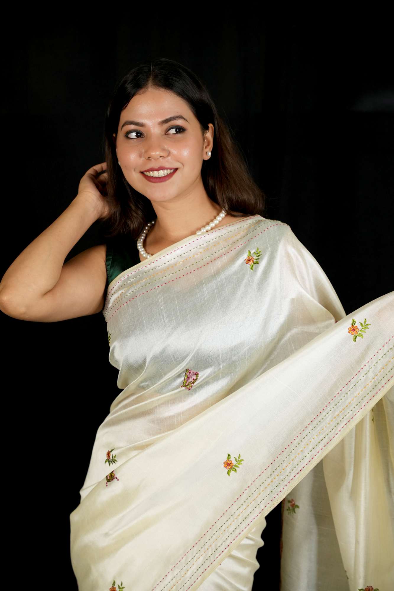 Traditional Multi Thread Art Work Pallu Ready To Wear Saree