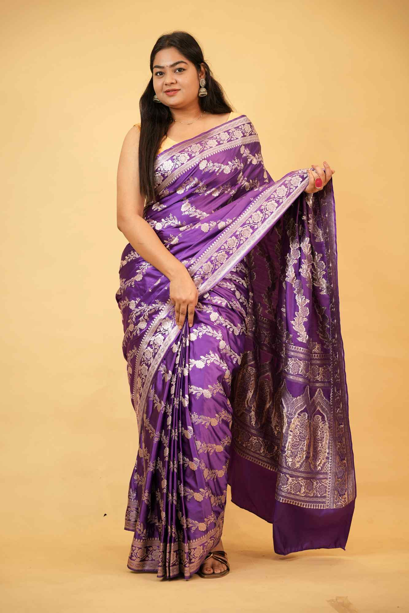 Royal Purple Mashru Silk with All-Over Zari Weave & Rich Pallu Ready To Wear Saree