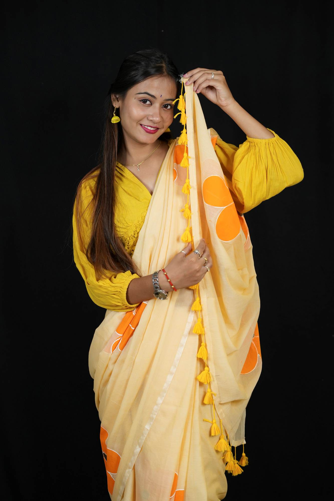 Handpainted Mulmul Cotton with Floral Prints Ready To Wear Saree