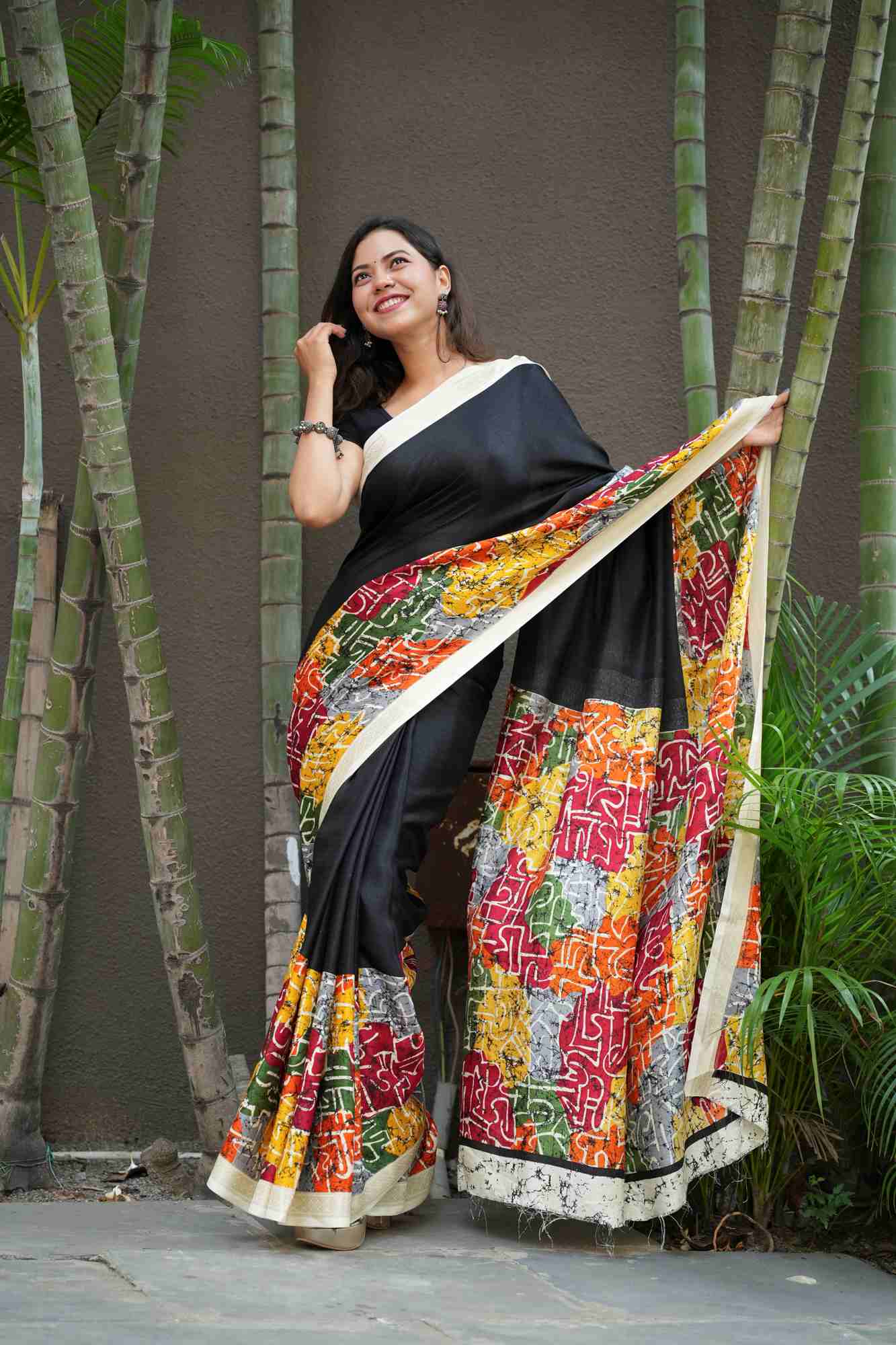 Gorgeous New Black Pashmina Inspired Saree with Soft Texture &  Zari Pattu Woven Border Wrap in 1 Minute Saree