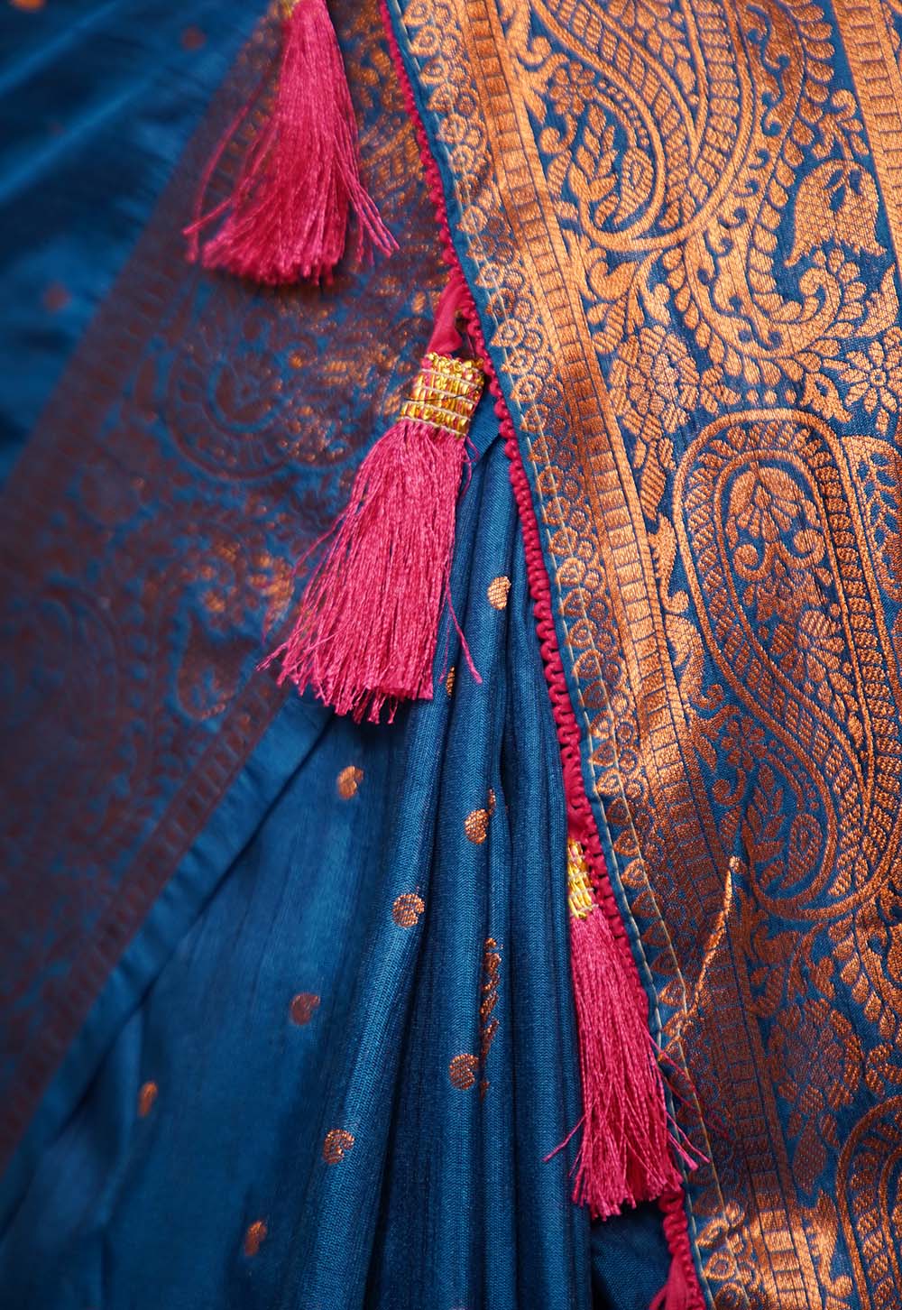 Ready to wear Cobalt Blue Kanjeevaram  Katan Silk With Jacquard Weave Paisley Design  Wrap in one minute saree - Isadora Life