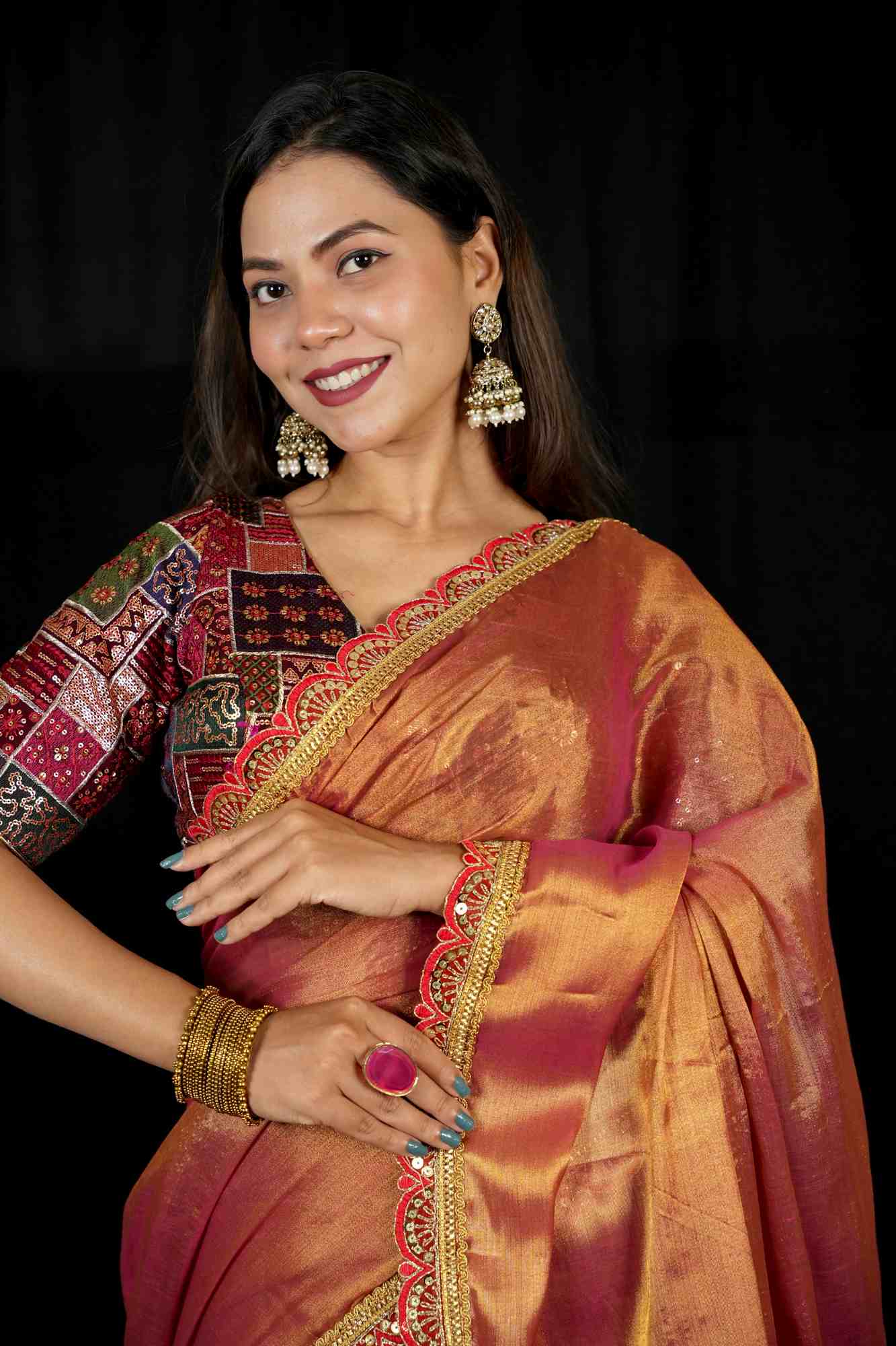 Dhoop Chaanv Tissue Linen With  Designer Sequin Lace Border & Tassel On Pallu  1 Minute saree