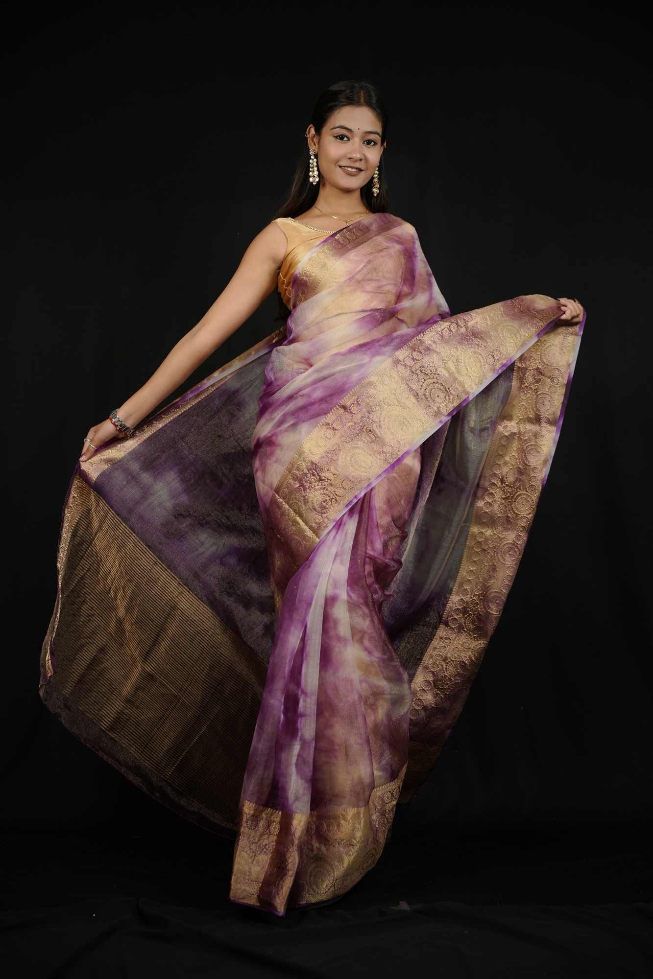 Organza With Zari Border Shibori Ready To Wear Saree