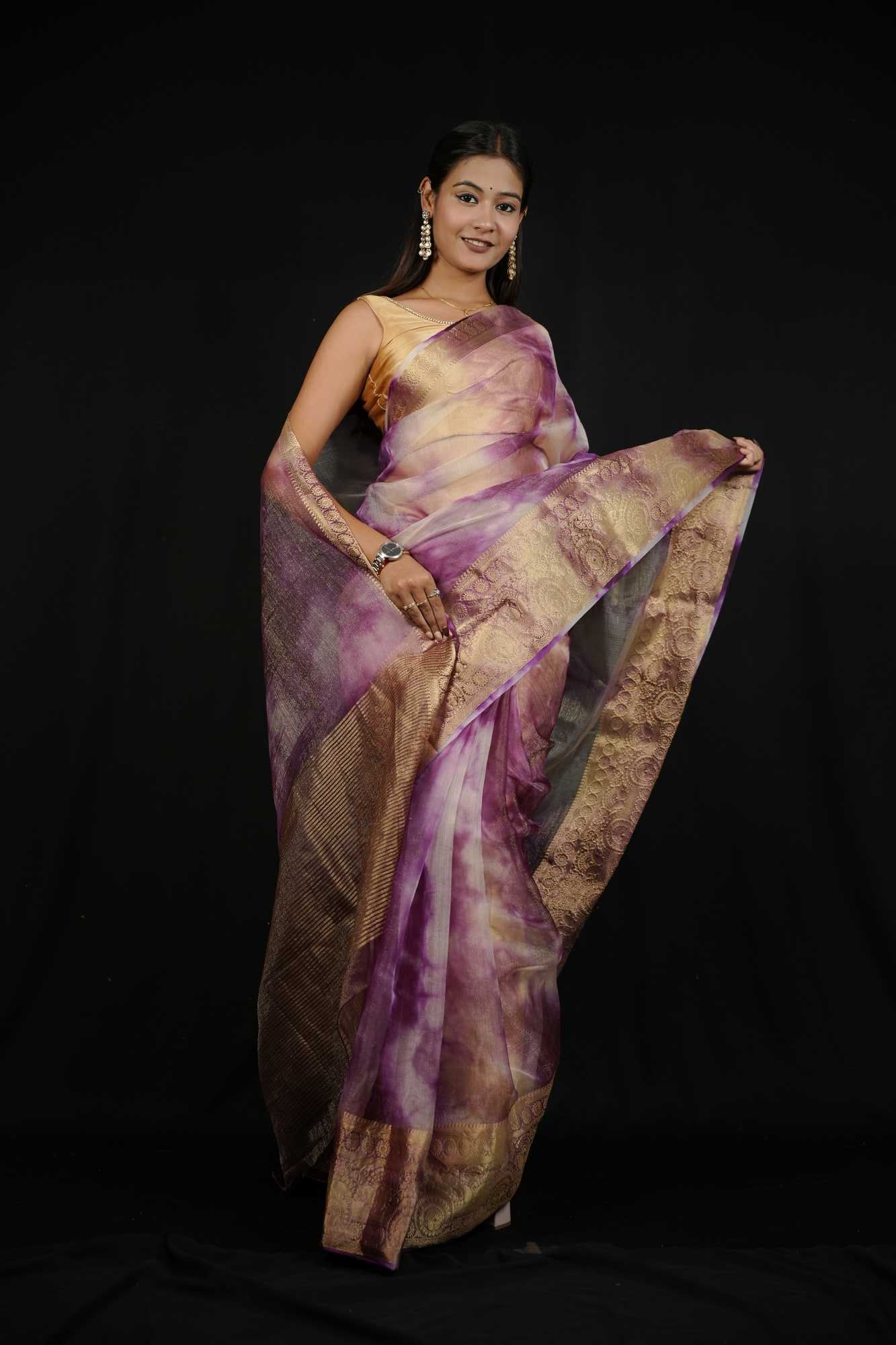 Organza With Zari Border Shibori Ready To Wear Saree