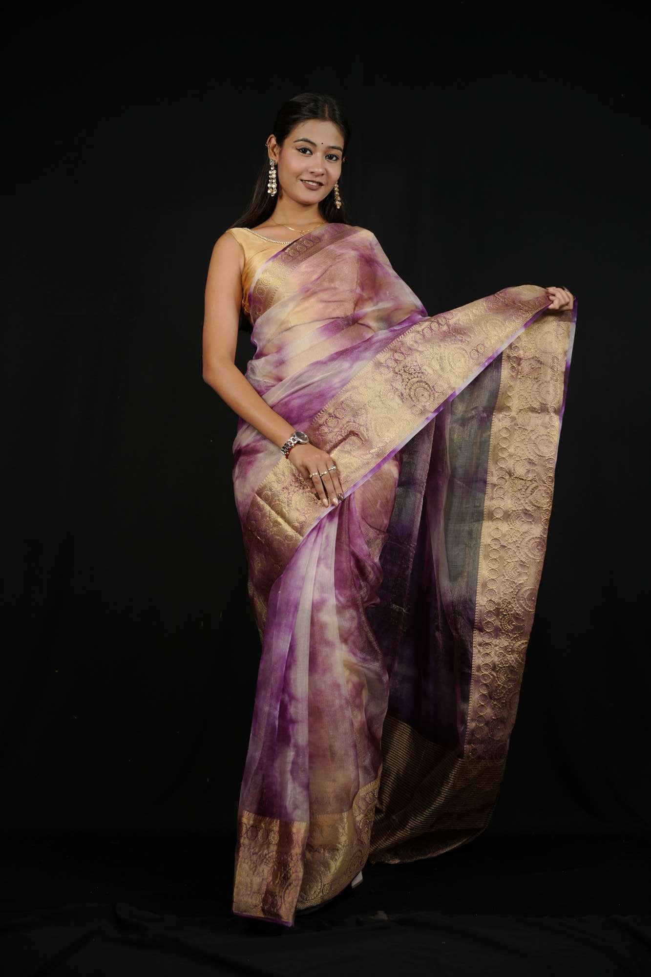 Organza With Zari Border Shibori Ready To Wear Saree
