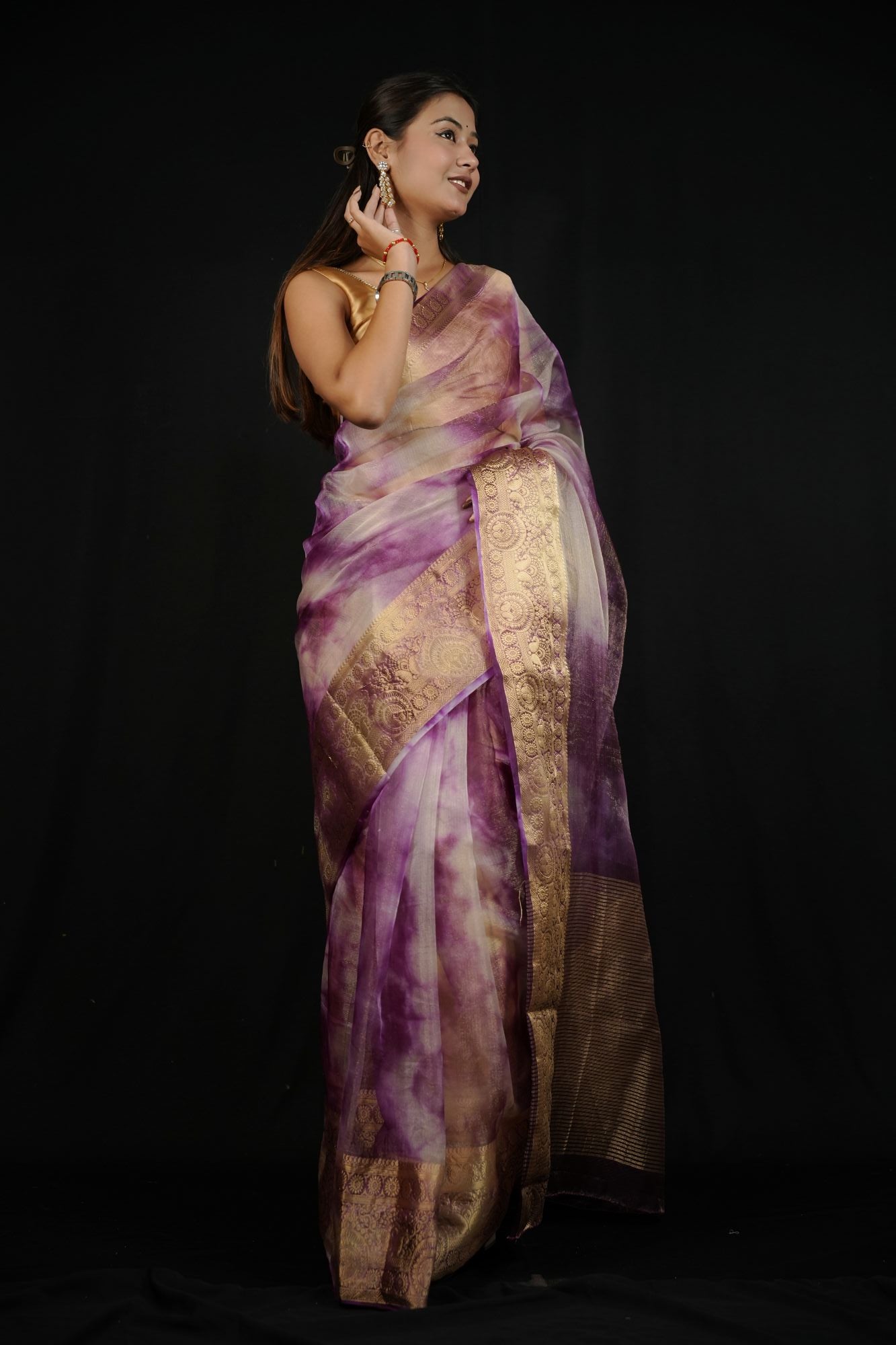 Organza With Zari Border Shibori Ready To Wear Saree