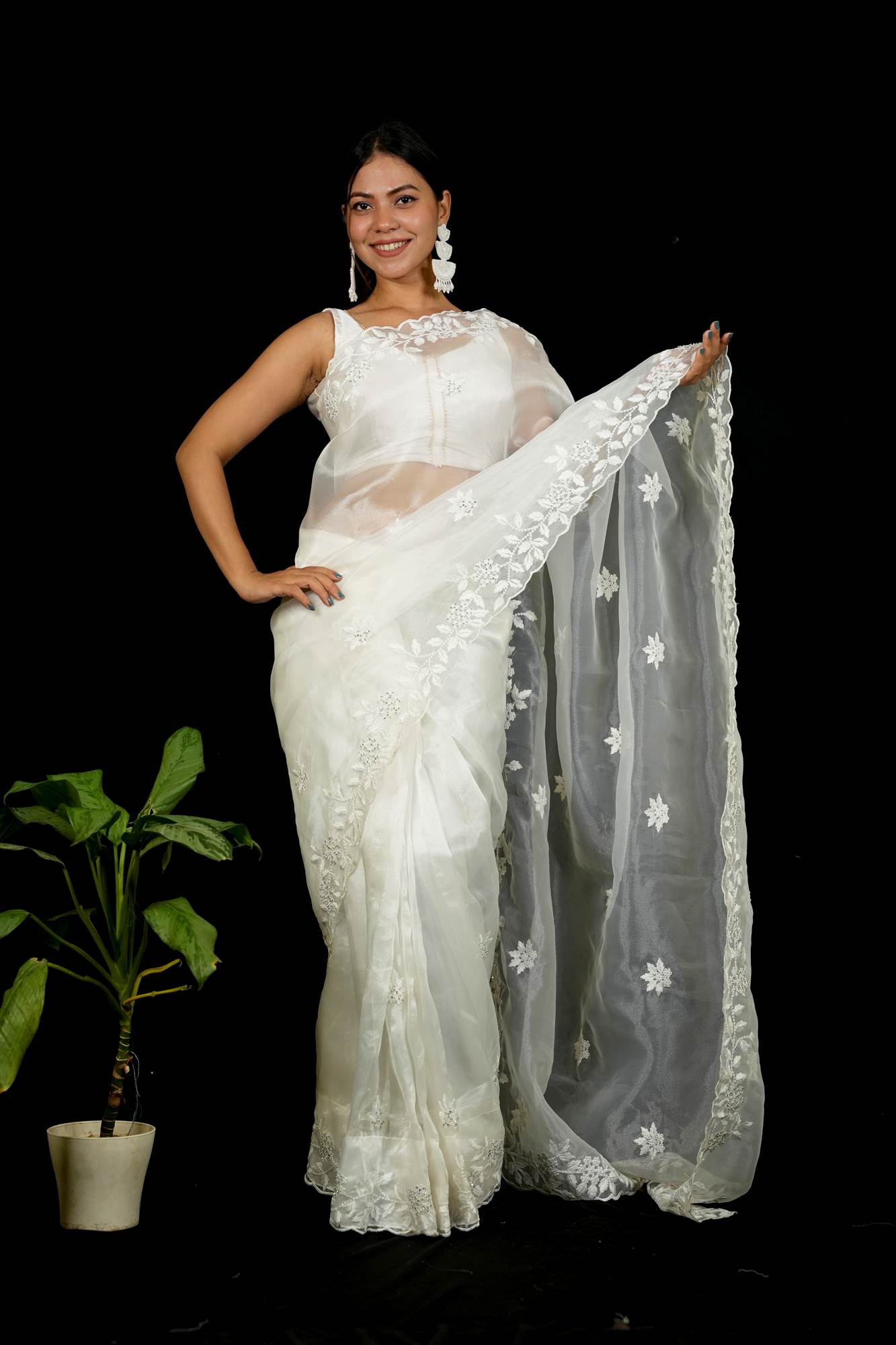 Organza Hand-Embroidered with Sequin Detailing Ready To Wear Saree
