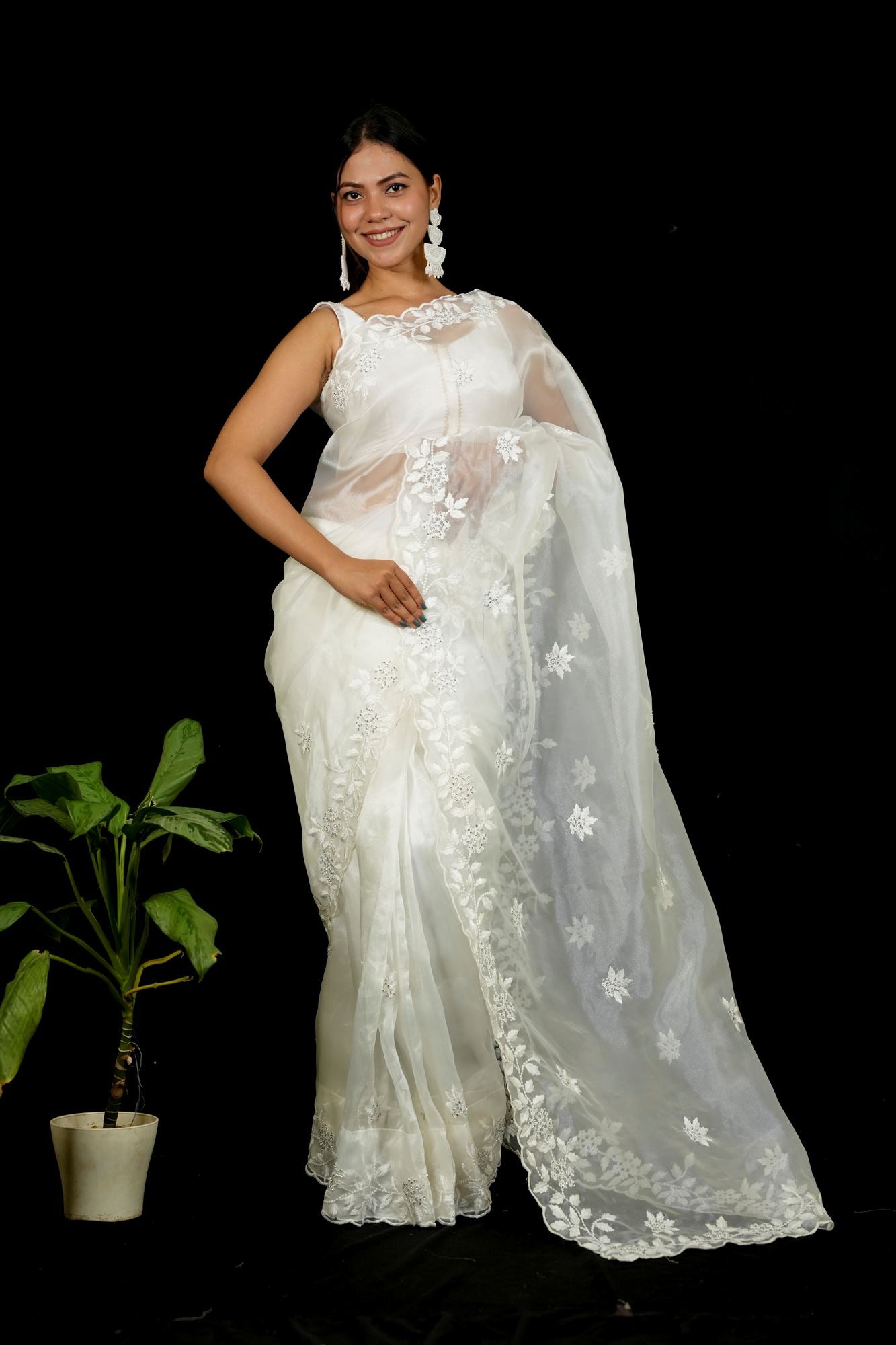 Organza Hand-Embroidered with Sequin Detailing Ready To Wear Saree