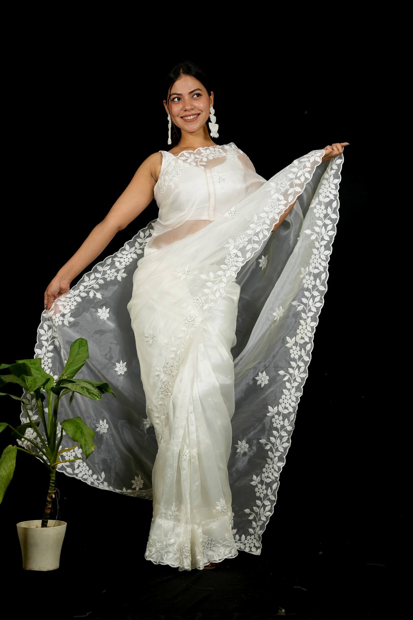 Organza Hand-Embroidered with Sequin Detailing Ready To Wear Saree