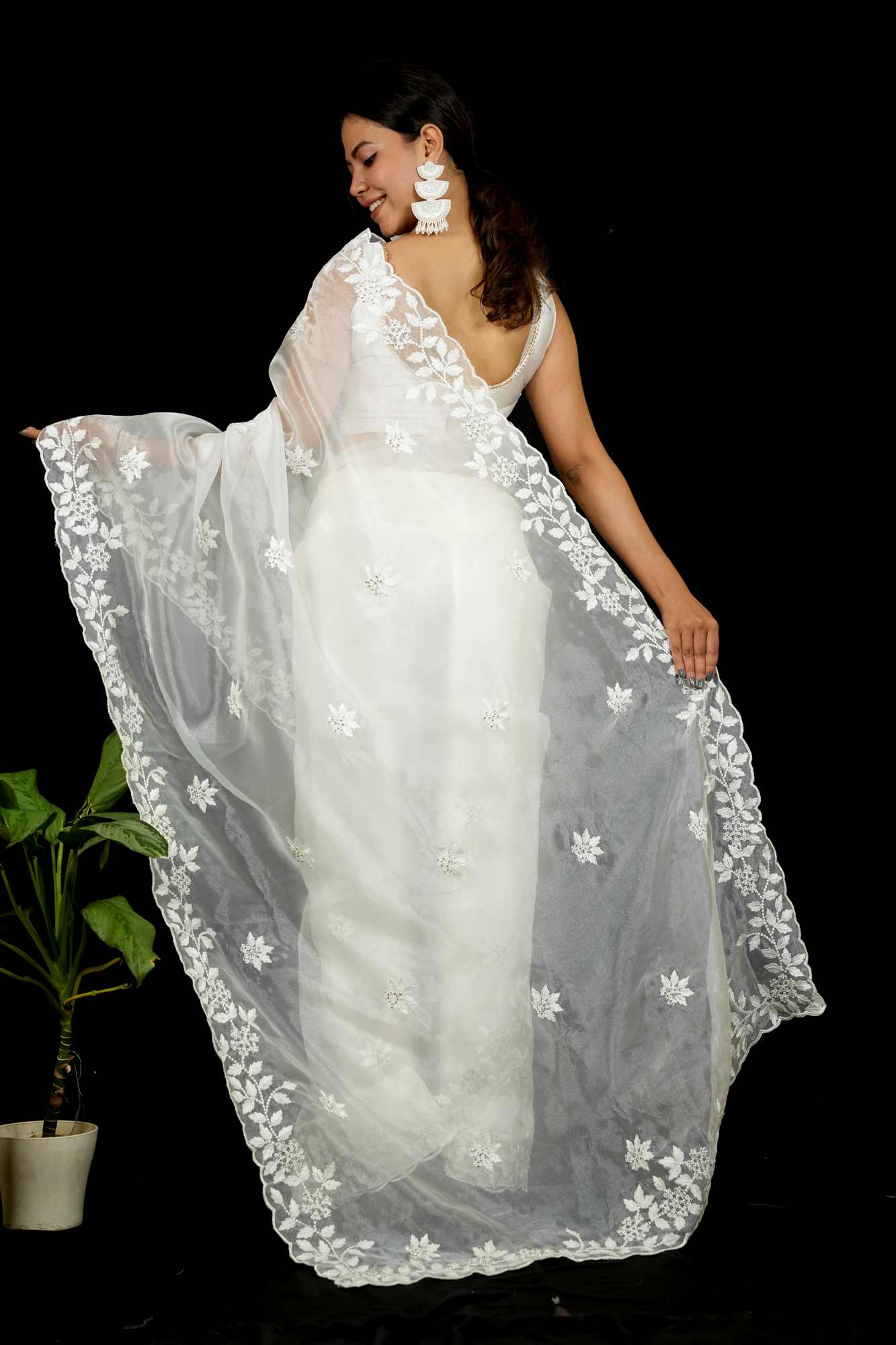 Organza Hand-Embroidered with Sequin Detailing Ready To Wear Saree