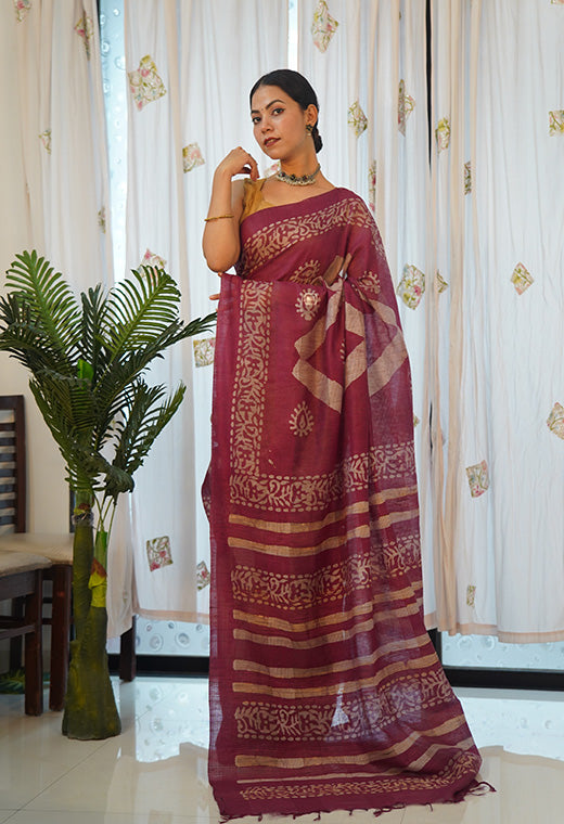 Ready To Wear Kota cotton silk Batik Printed All Over With Ornate Pallu Wrap in 1 minute saree