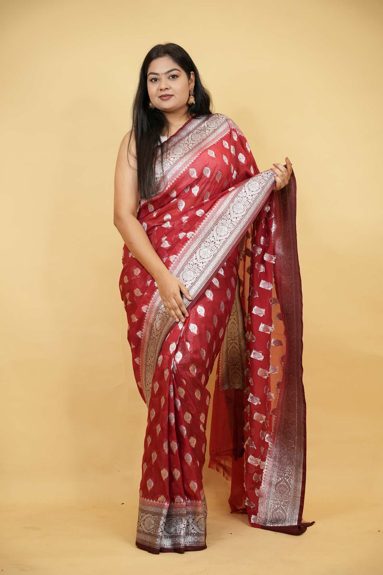 Banarasi georgette Silk  With Zari Buttis Work Ready To wear Saree