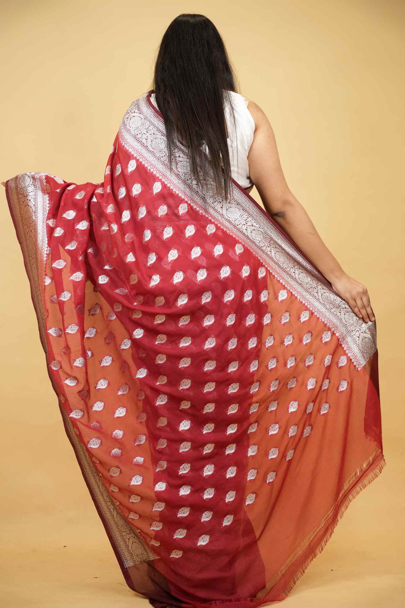 Banarasi georgette Silk  With Zari Buttis Work Ready To wear Saree