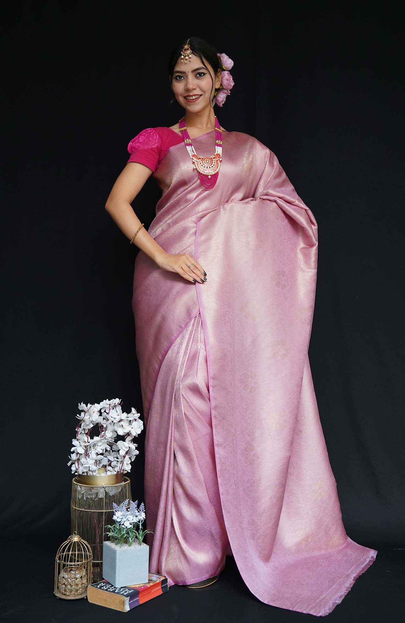 Ready To Wear light Pink Premium Banarasi Soft Silk With Zari Wrap In One Minute Saree