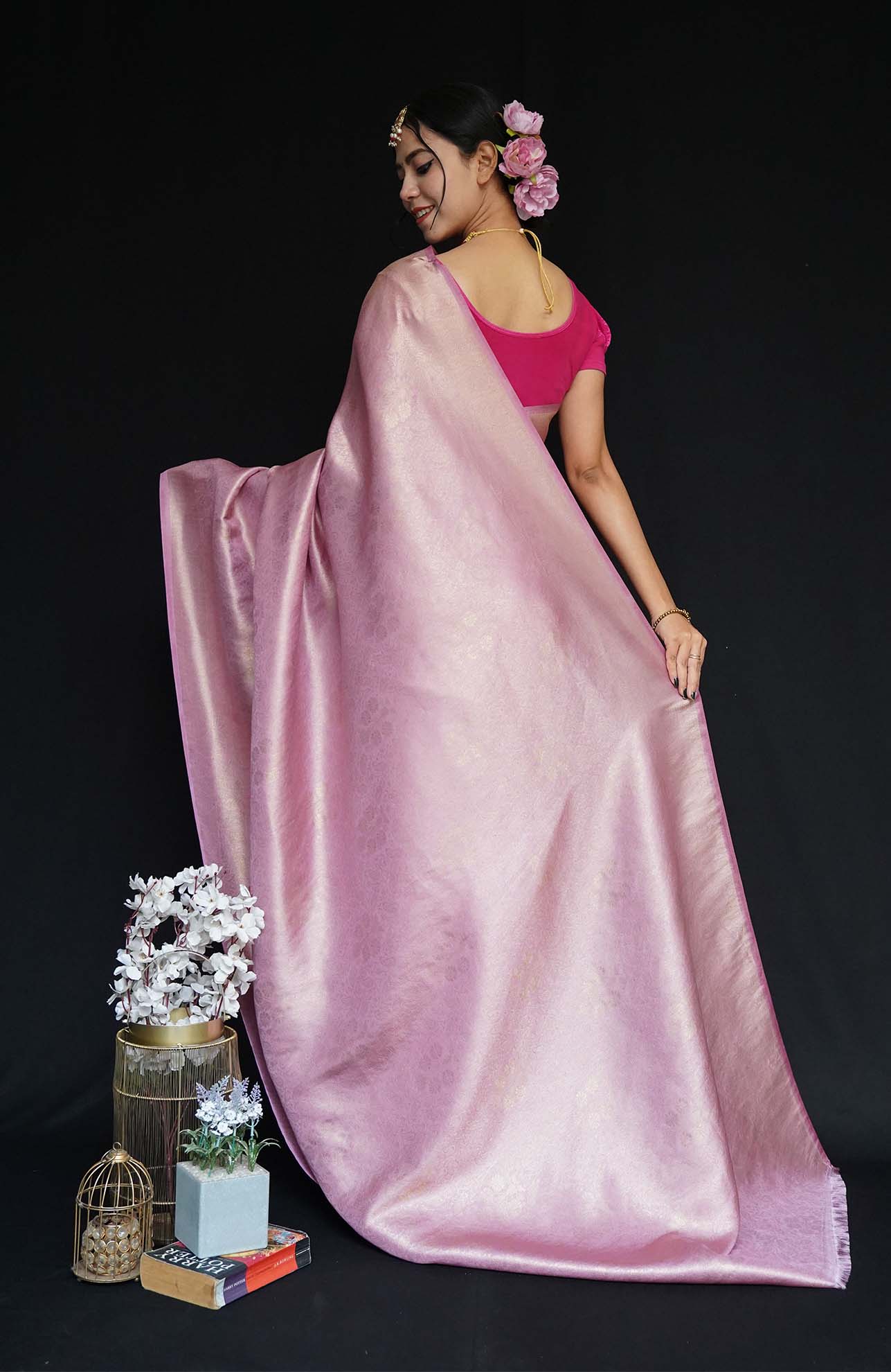 Ready To Wear light Pink Premium Banarasi Soft Silk With Zari Wrap In One Minute Saree