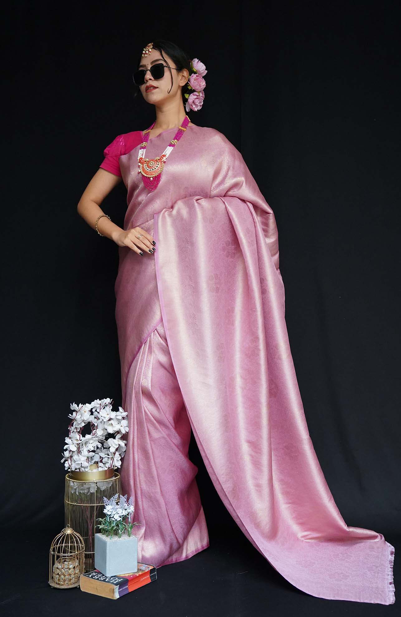 Ready To Wear light Pink Premium Banarasi Soft Silk With Zari Wrap In One Minute Saree