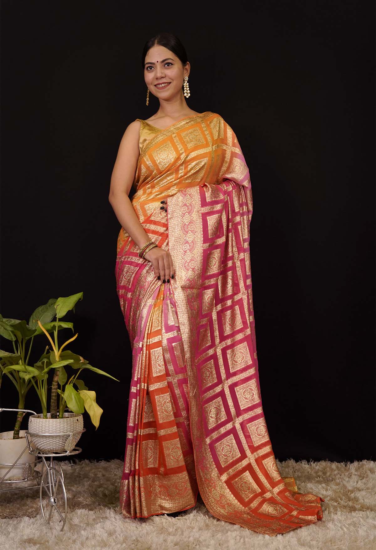 Jaipuri Bandhej with Gharchola Multi Viscose Georgette Silk Ready To Wear Saree