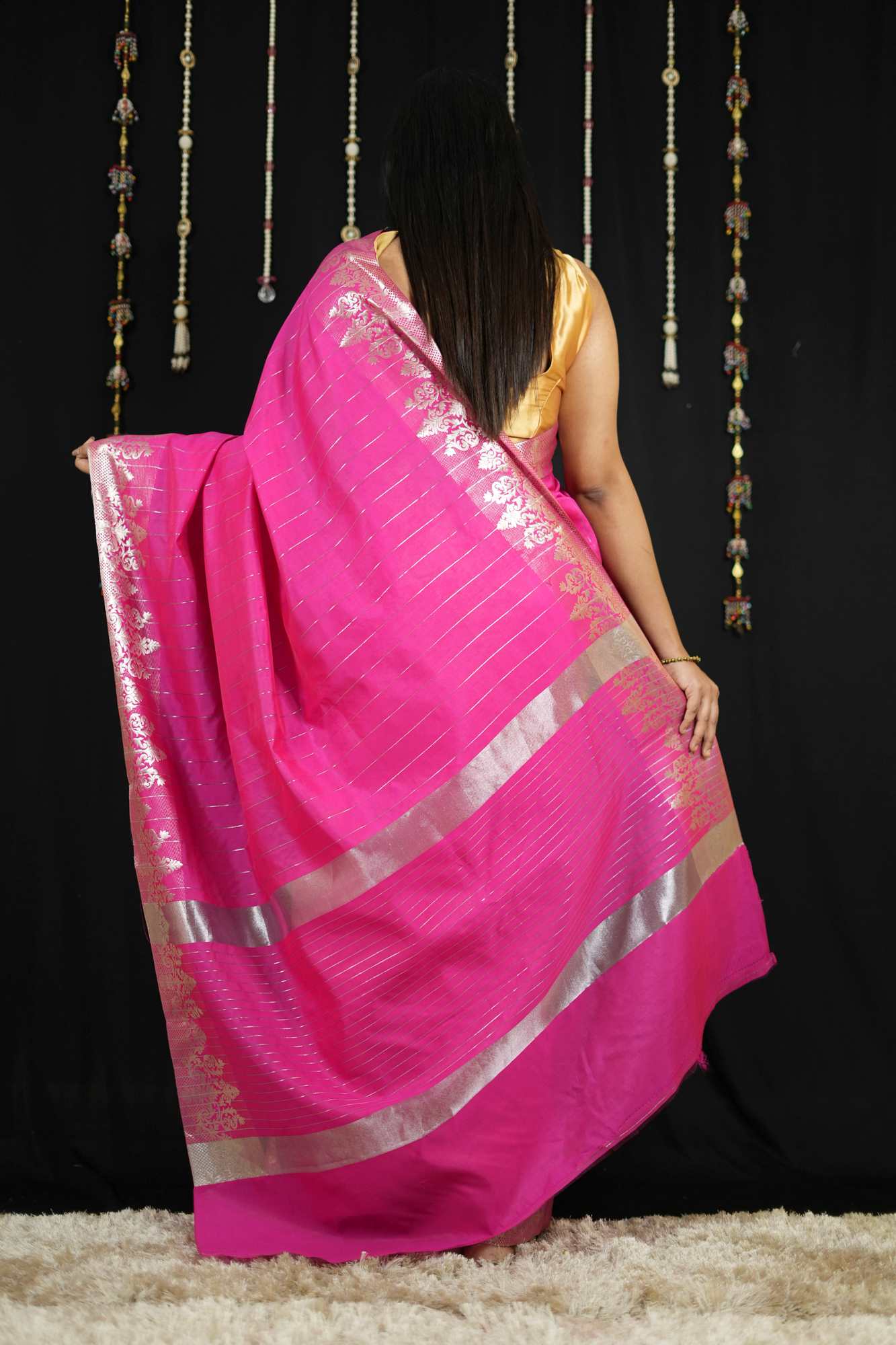 Vibrant Pink in Soft Catlon Silk with Zari Detailing Ready To Wear Saree