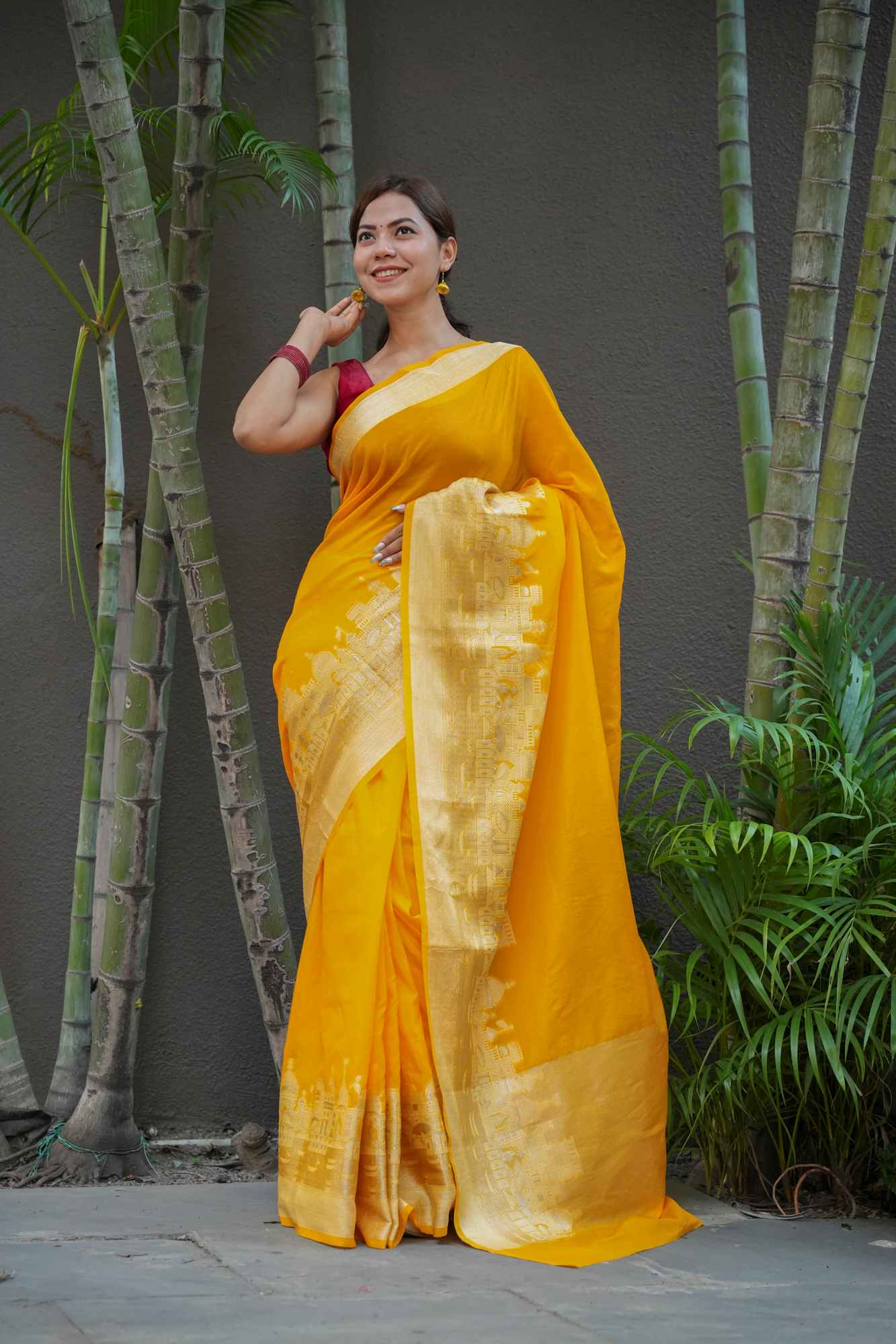 Soft Warm Silk with Zari Ganga Ghat woven Border and Rich Pallu Ready To Wear Saree