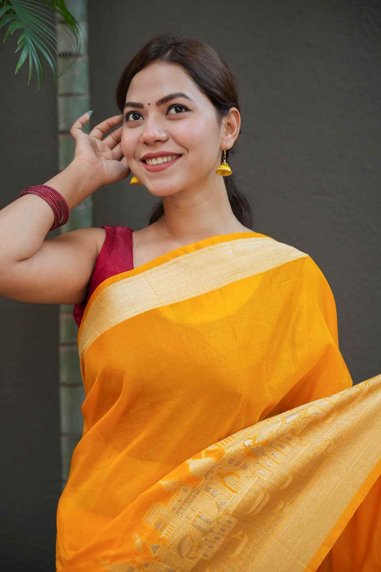 Soft Warm Silk with Zari Ganga Ghat woven Border and Rich Pallu Ready To Wear Saree