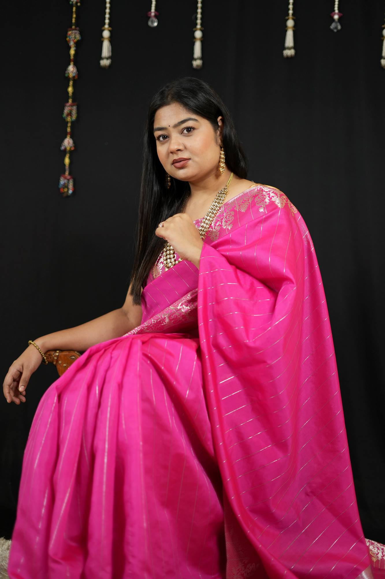 Vibrant Pink in Soft Catlon Silk with Zari Detailing Ready To Wear Saree
