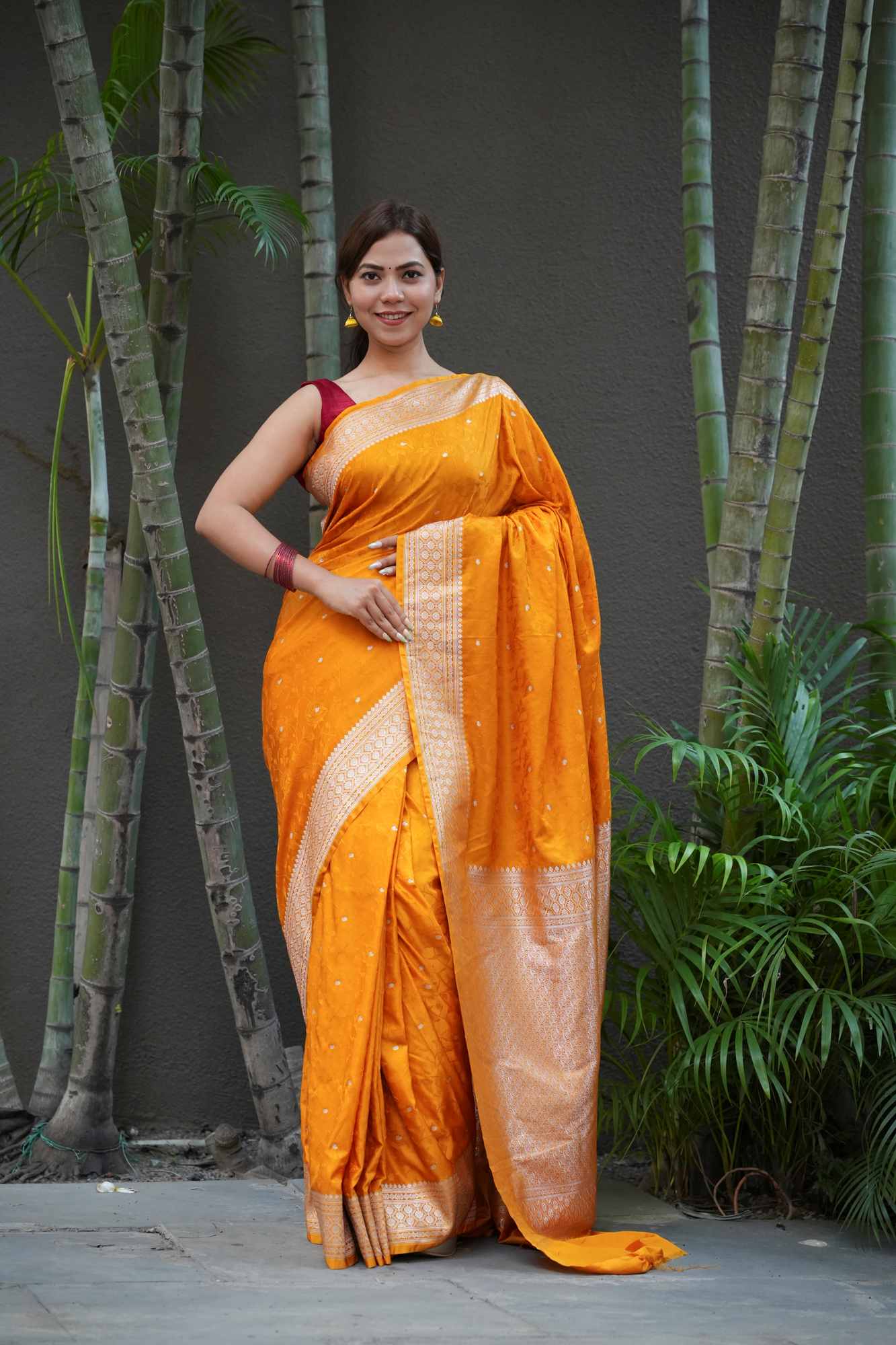 Banarasi Soft Mashru Silk All Over Zari Buti Weave Border Ready To Wear Saree